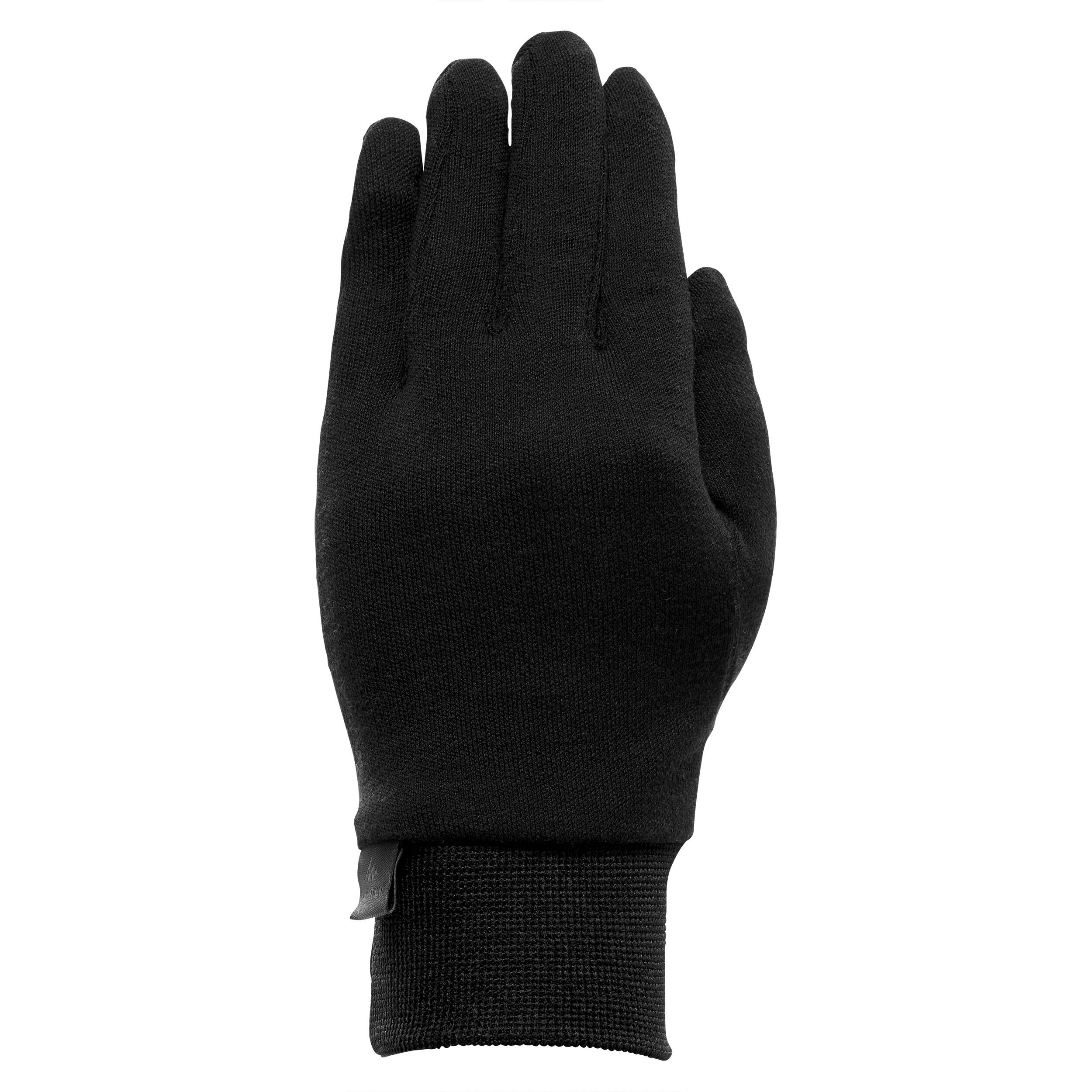 Detské turistické spodné rukavice sh500 dotykové a hodvábne 6-14 rokov ČIERNA 6 ROKOV