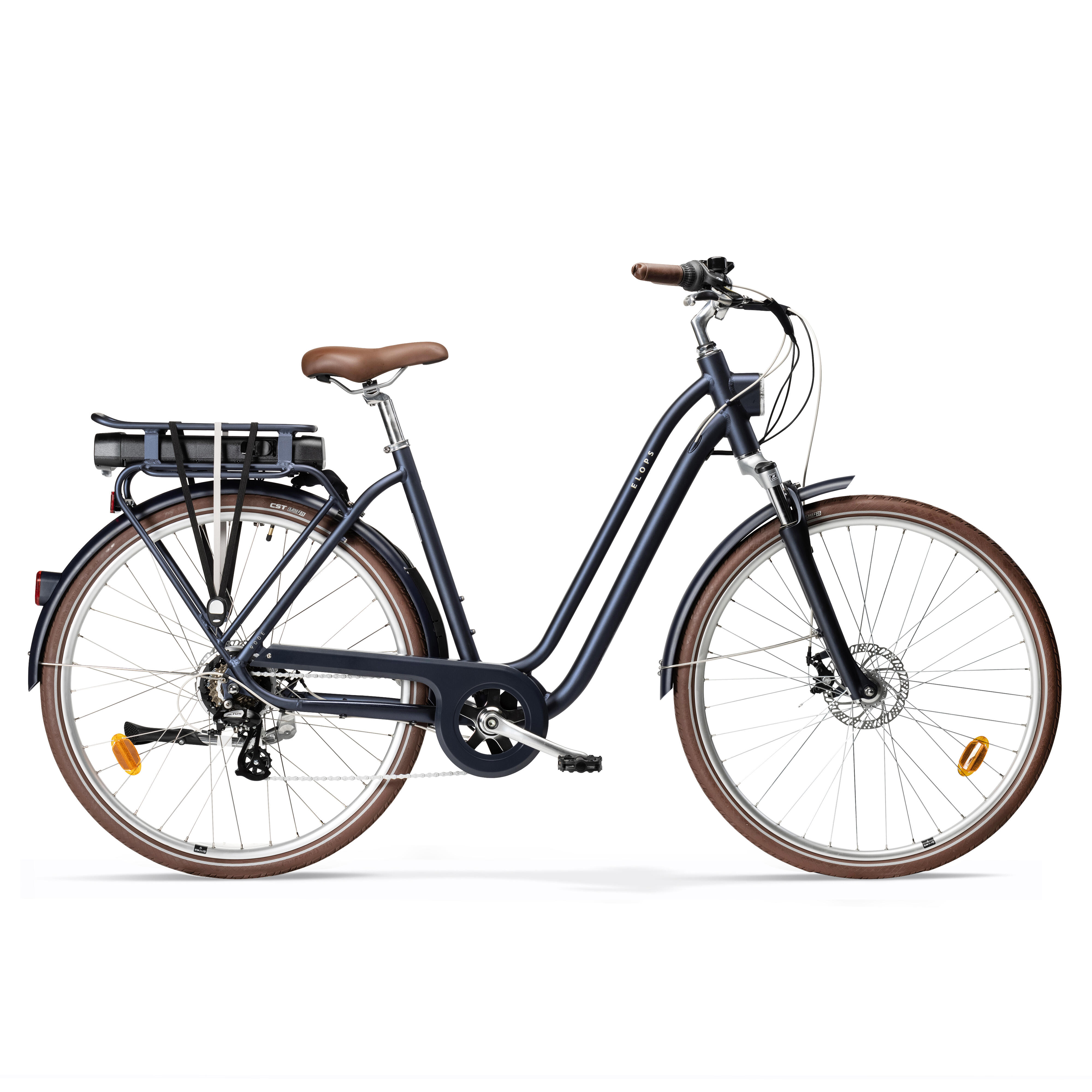 Mestský elektrický bicykel elops 900 so zníženým rámom modrý MODRÁ S-M