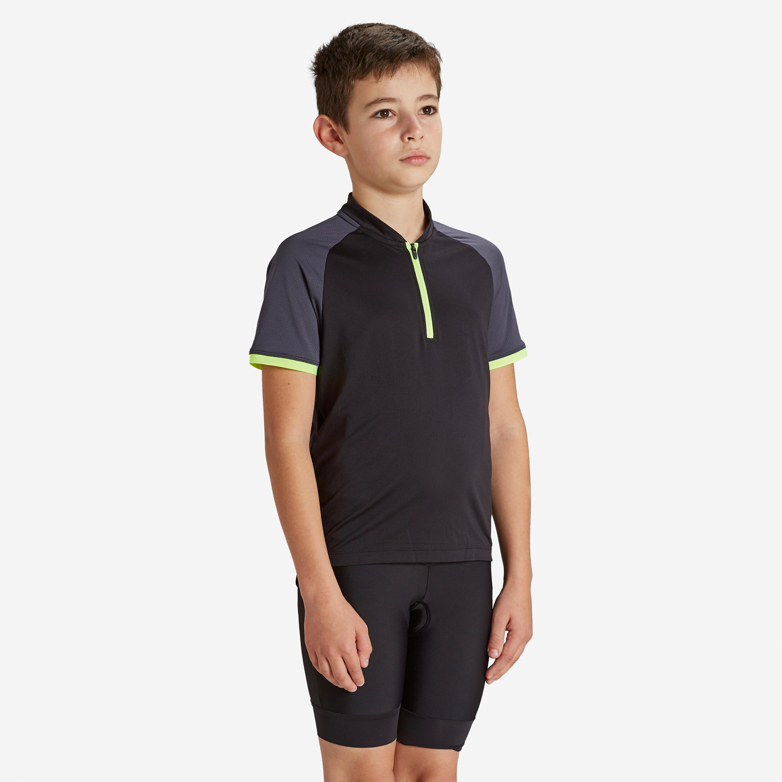 BTWIN Detský cyklistický dres 500 s krátkym rukávom čierno-žltý čierna 280@7-8 r 123-130 cm-BTWIN