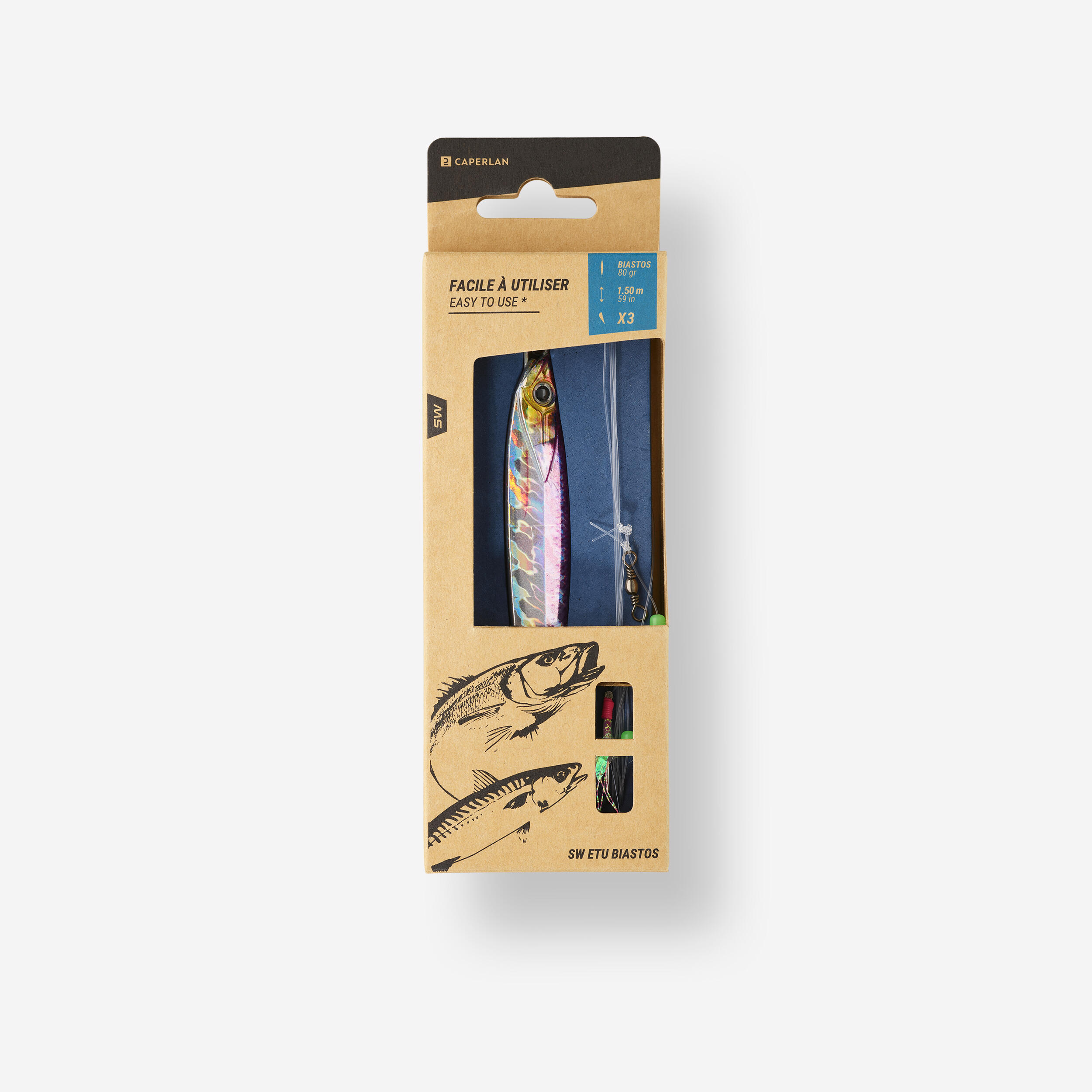 CAPERLAN Súprava montáže s pierkami + casting Jig SW ETU Biastos 80 g na morský rybolov-CAPERLAN