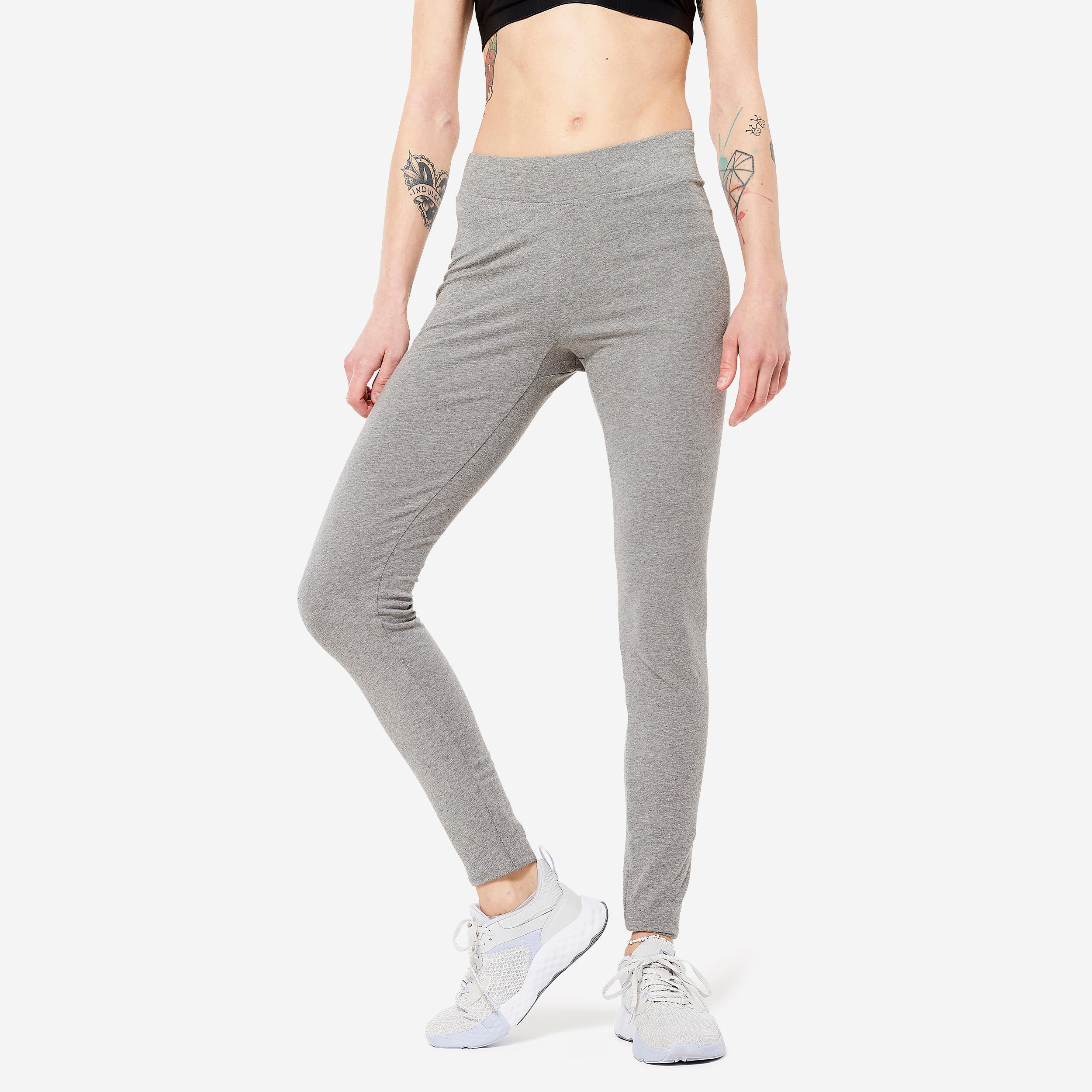 DOMYOS Dámske fitness legíny Slim sivé šedá 343@M W30 L31-DOMYOS