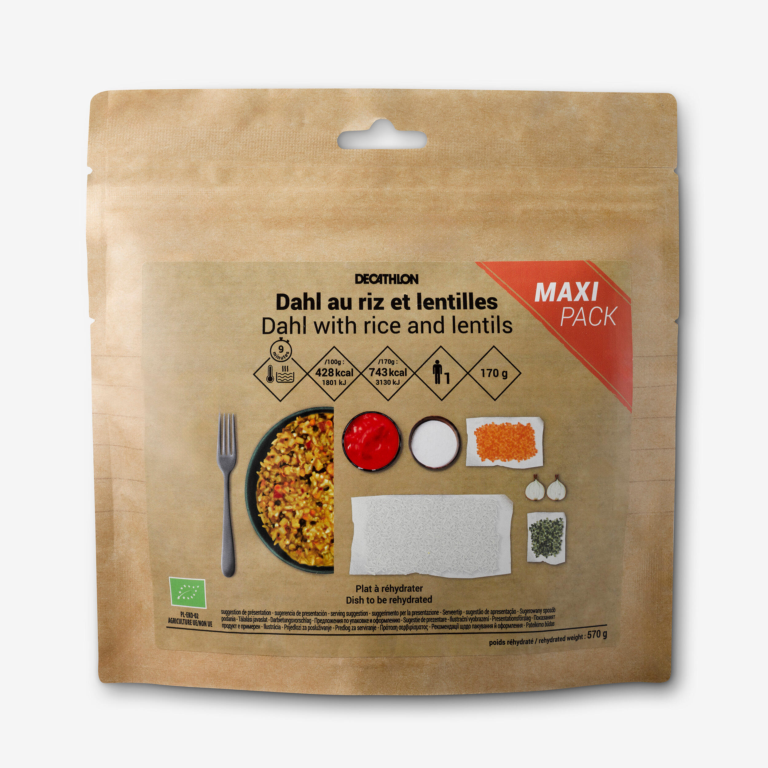 FORCLAZ Lyofilizovaný bio vegetariánsky pokrm Dahl s ryžou a šošovicou Maxi Pack 170 g-FORCLAZ