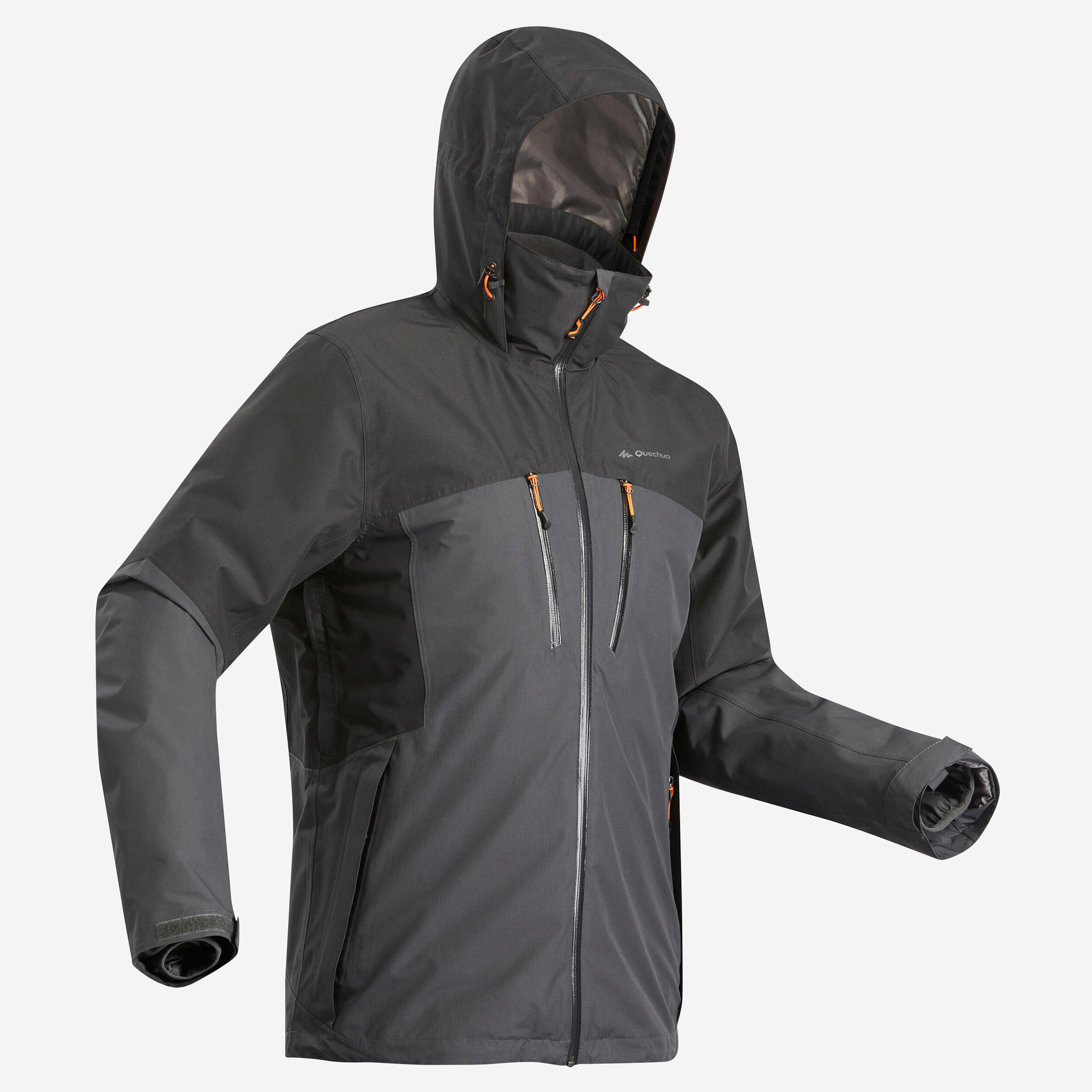 FORCLAZ Pánska nepremokavá bunda Travel 500 3v1 na treking do -10 °C čierna šedá 200@3XL-FORCLAZ