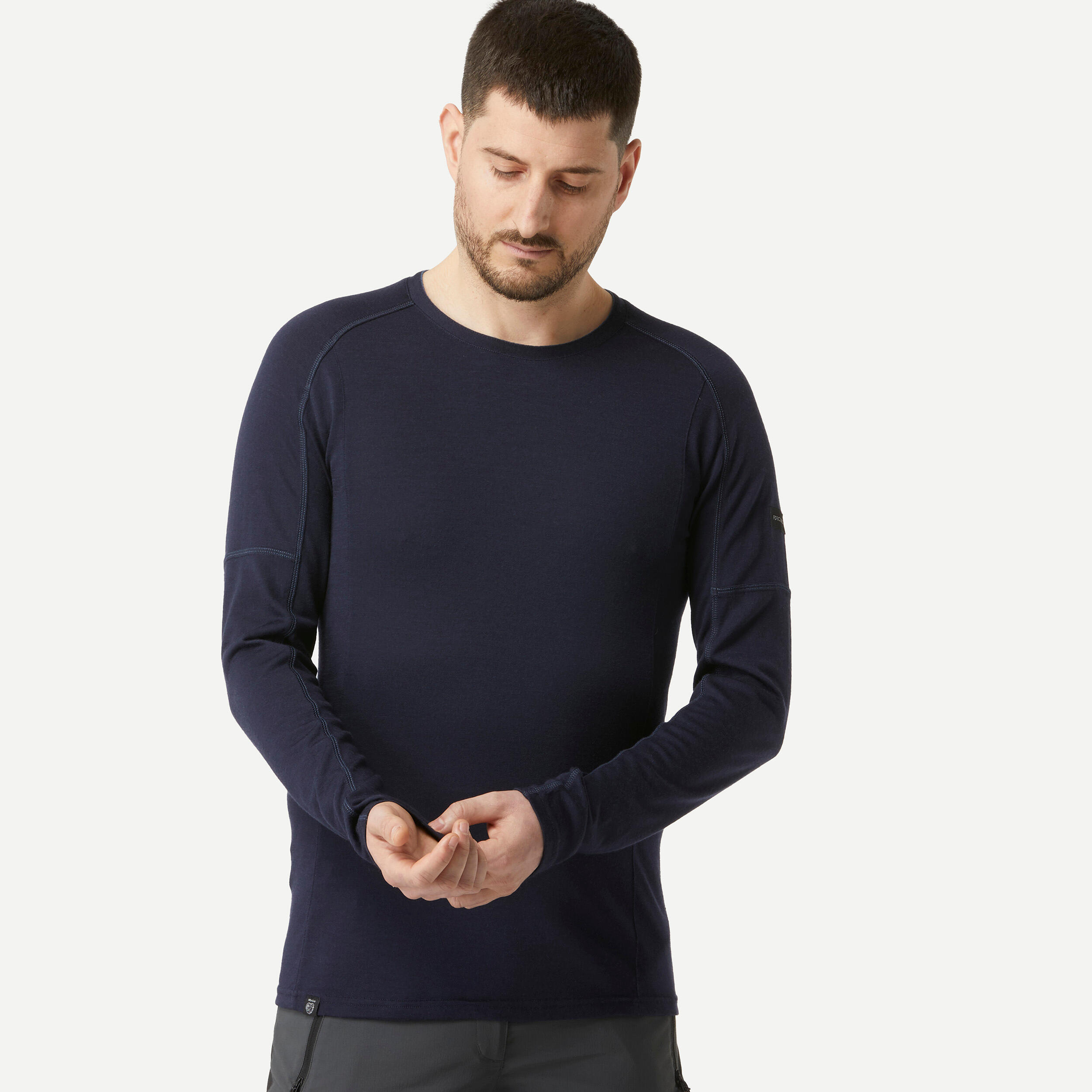FORCLAZ Pánske tričko MT500 merino vlna s dlhým rukávom modrá 200@M-FORCLAZ