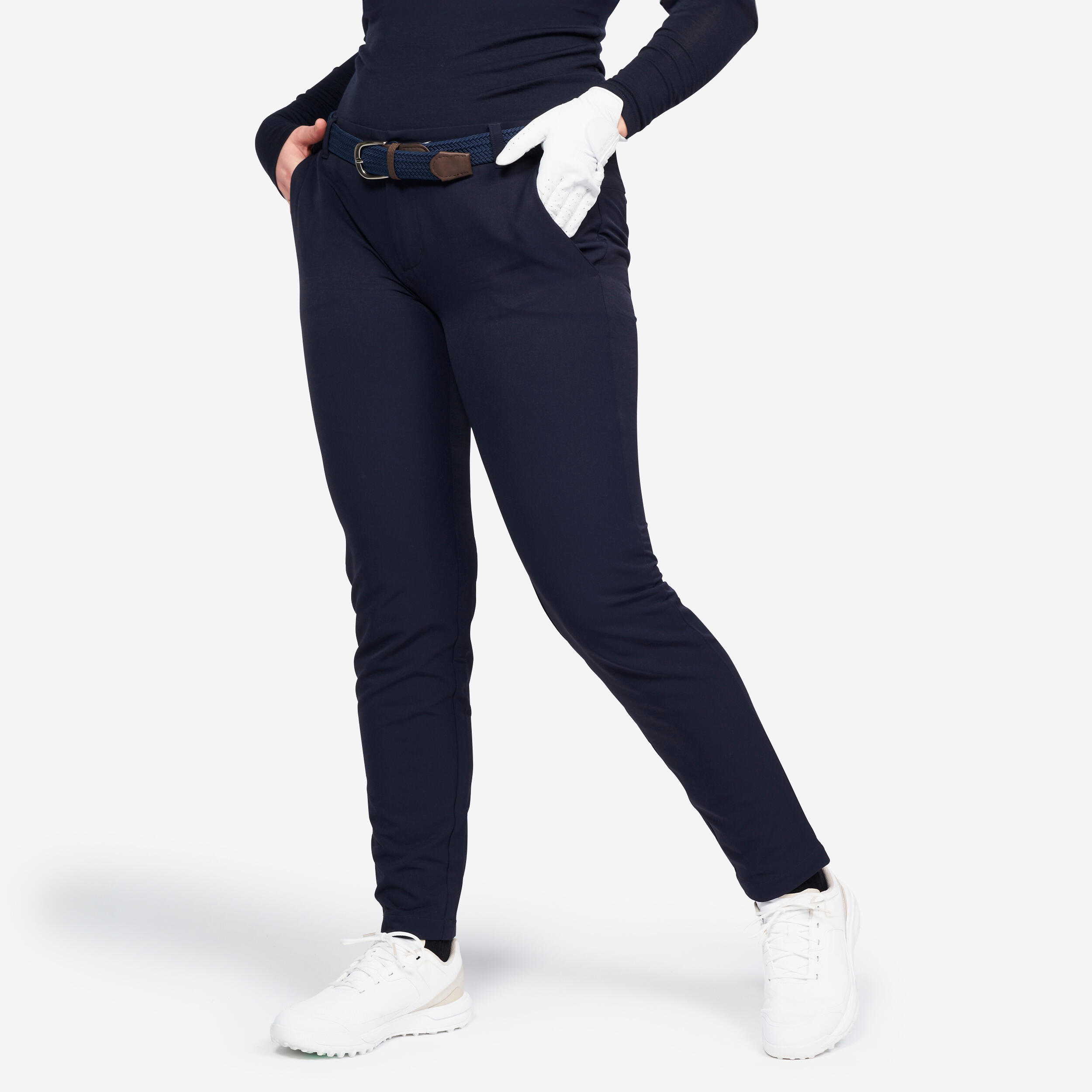 INESIS Dámske golfové nohavice do chladného počasia tmavomodré 343@M-INESIS