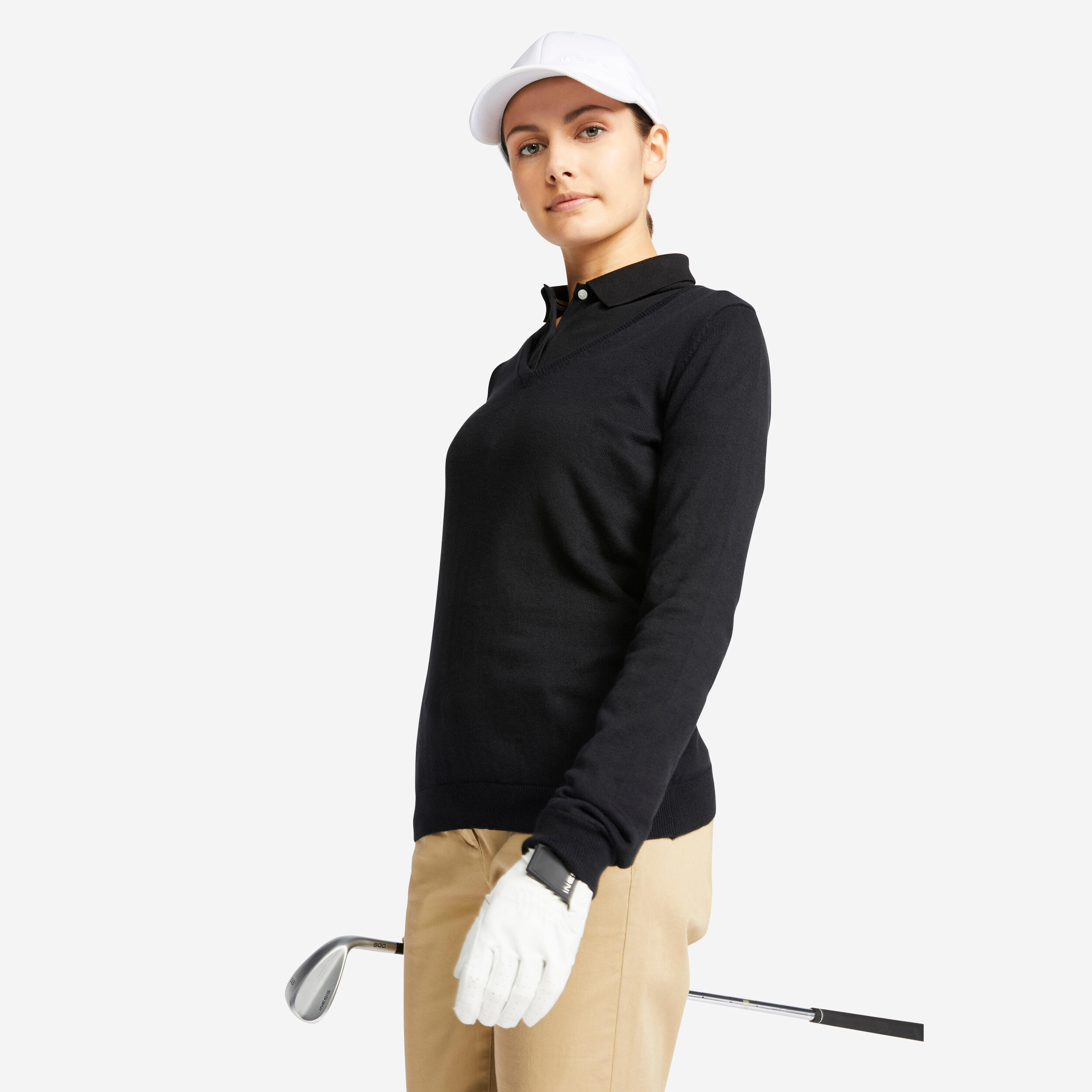 INESIS Dámsky golfový pulóver čierny 200@L-INESIS