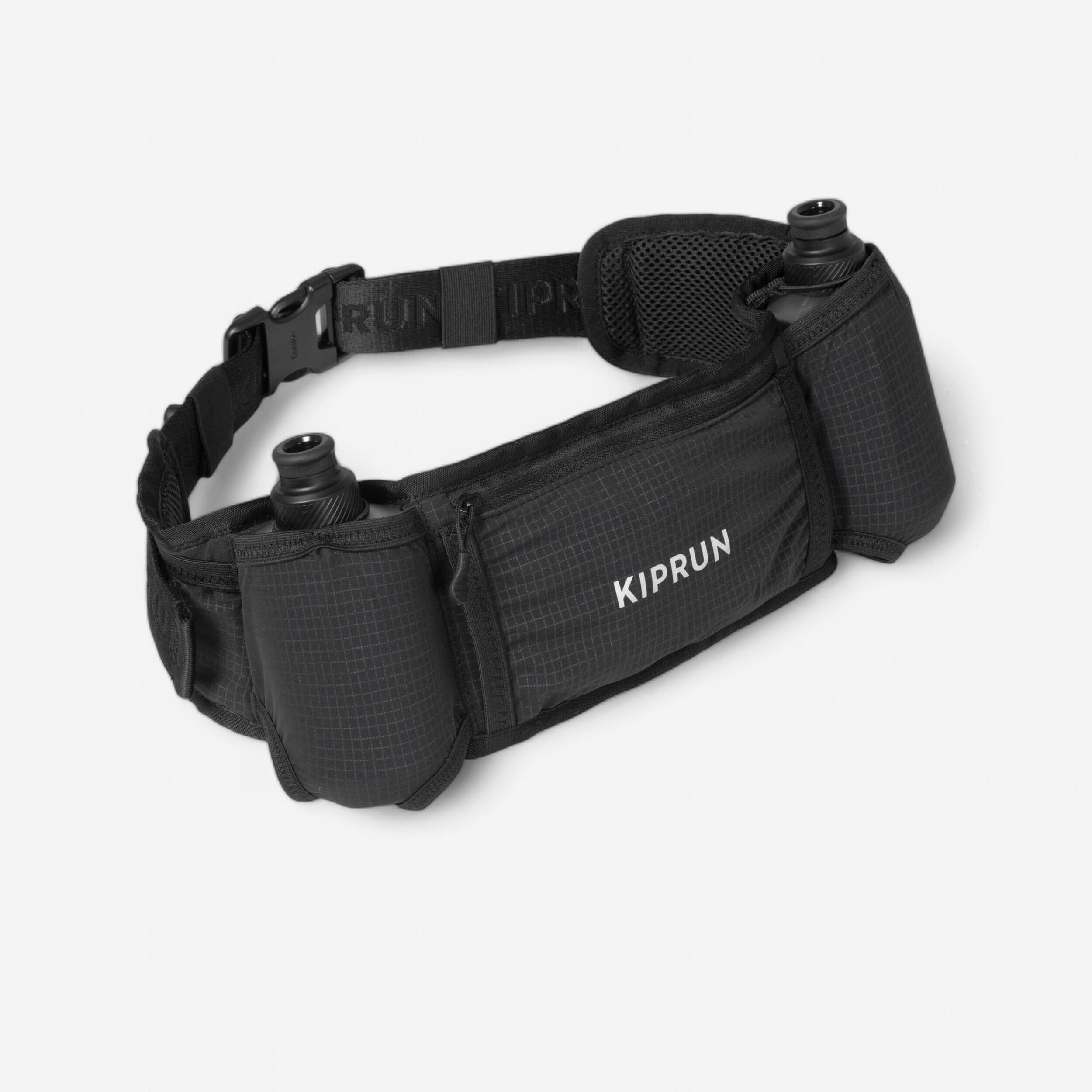 KIPRUN Bežecký opasok na fľaše 2× 250 ml Belt 500 unisex čierna-KIPRUN