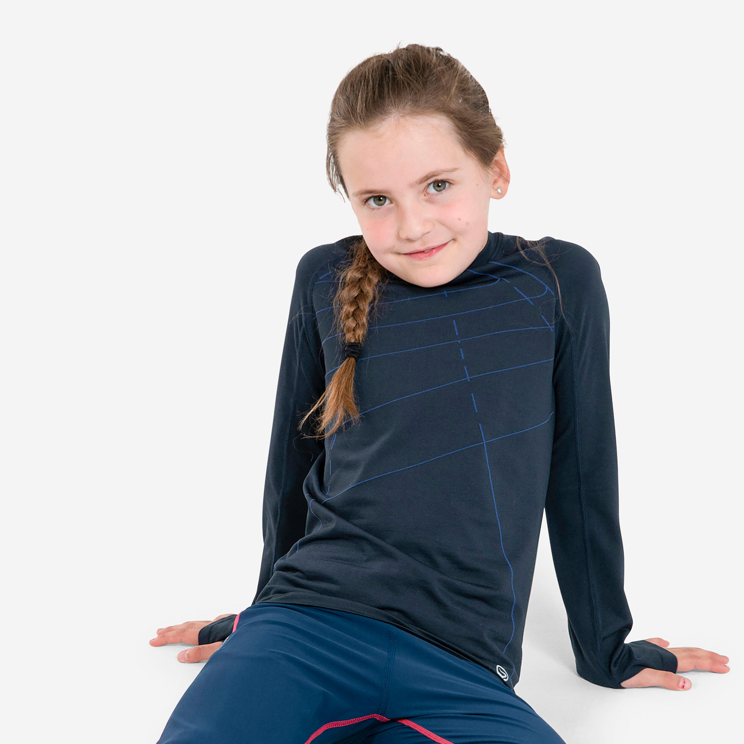 KIPRUN Detské bežecké priedušné tričko s dlhým rukávom Skincare tmavomodré 280@10-11 r 141-150 cm-KIPRUN