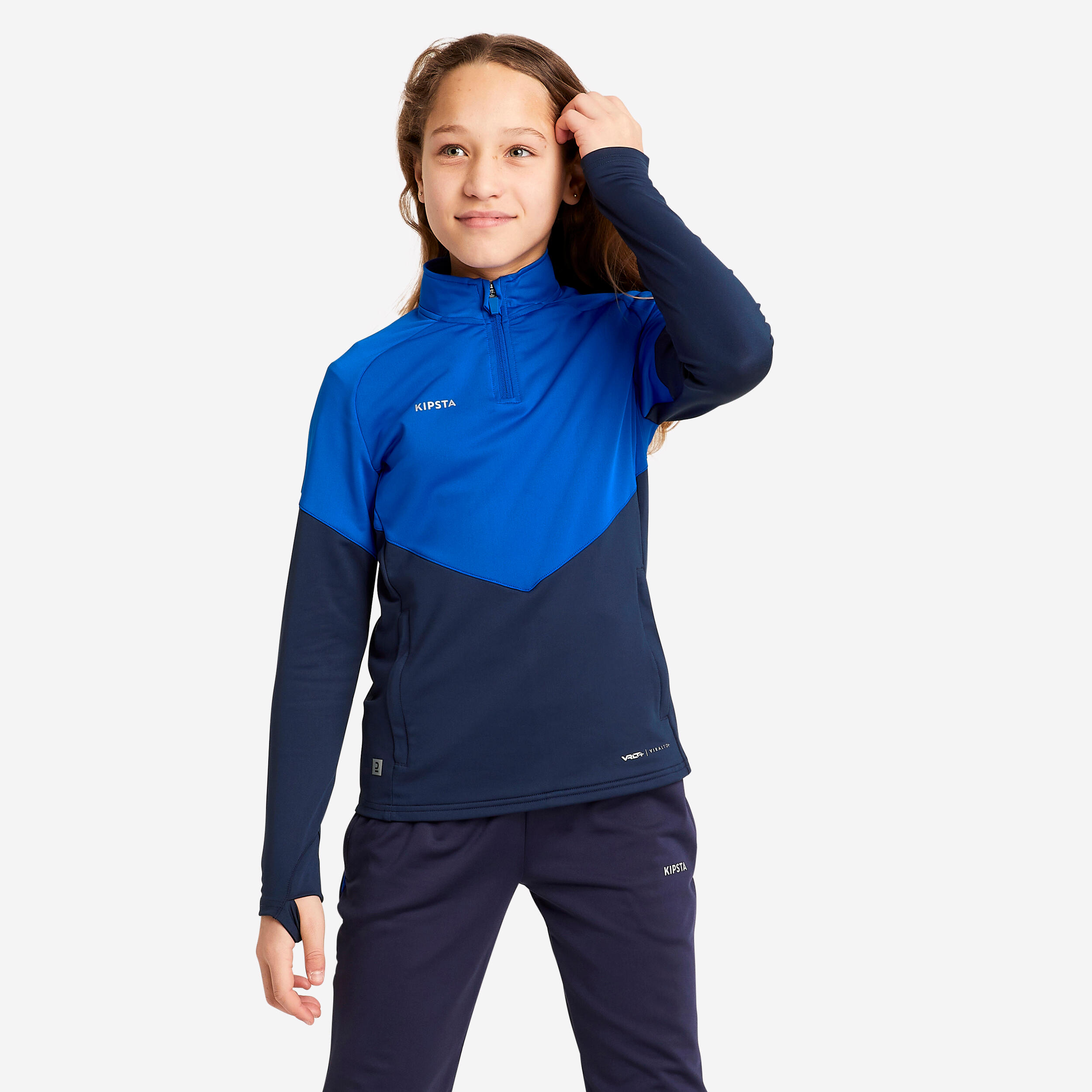 KIPSTA Dievčenská futbalová mikina s krátkym zipsom Viralto modrá 280@8-9 r 131-140 cm-KIPSTA