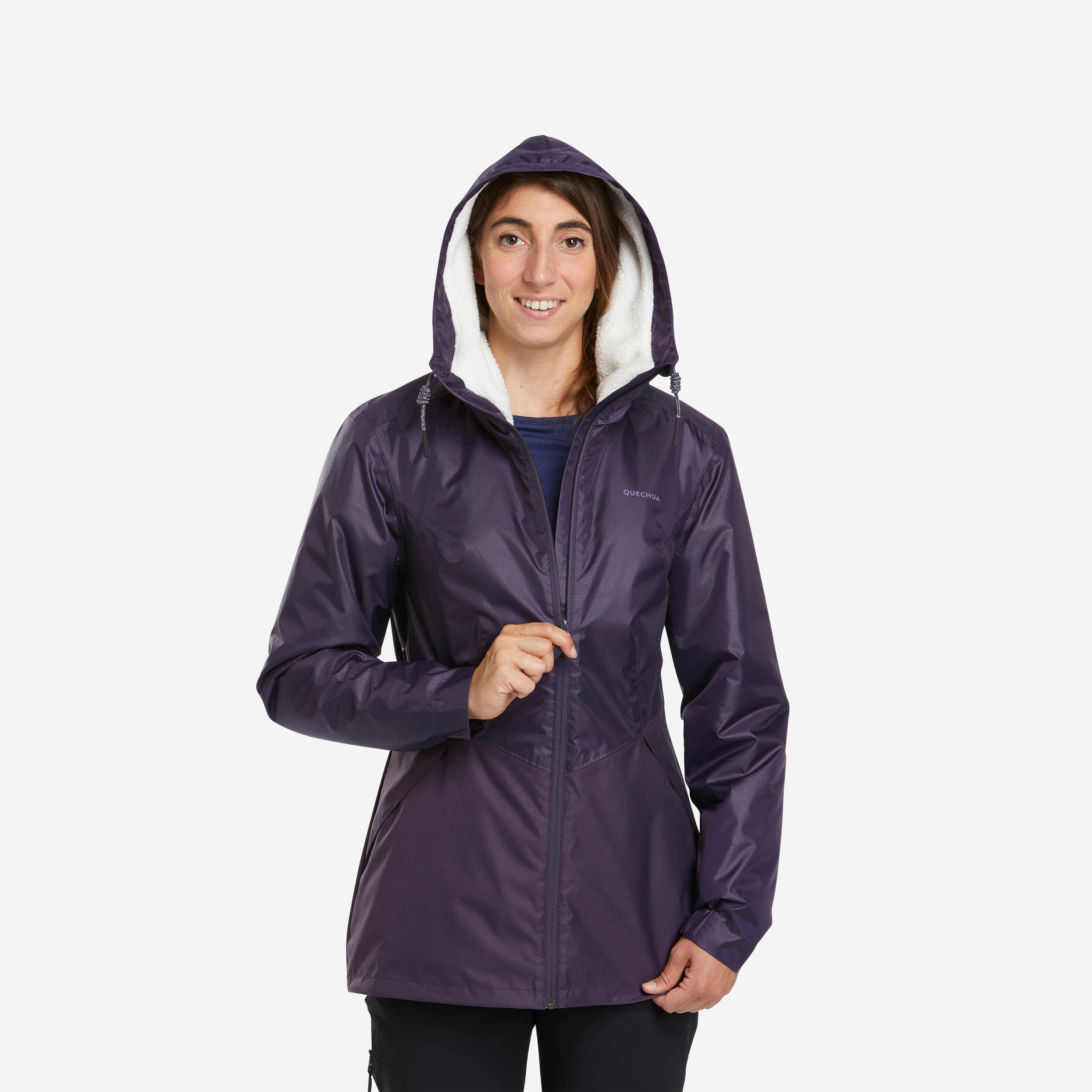 QUECHUA Dámska nepremokavá zimná bunda na turistiku SH100 do -5 °C fialová 200@L-QUECHUA