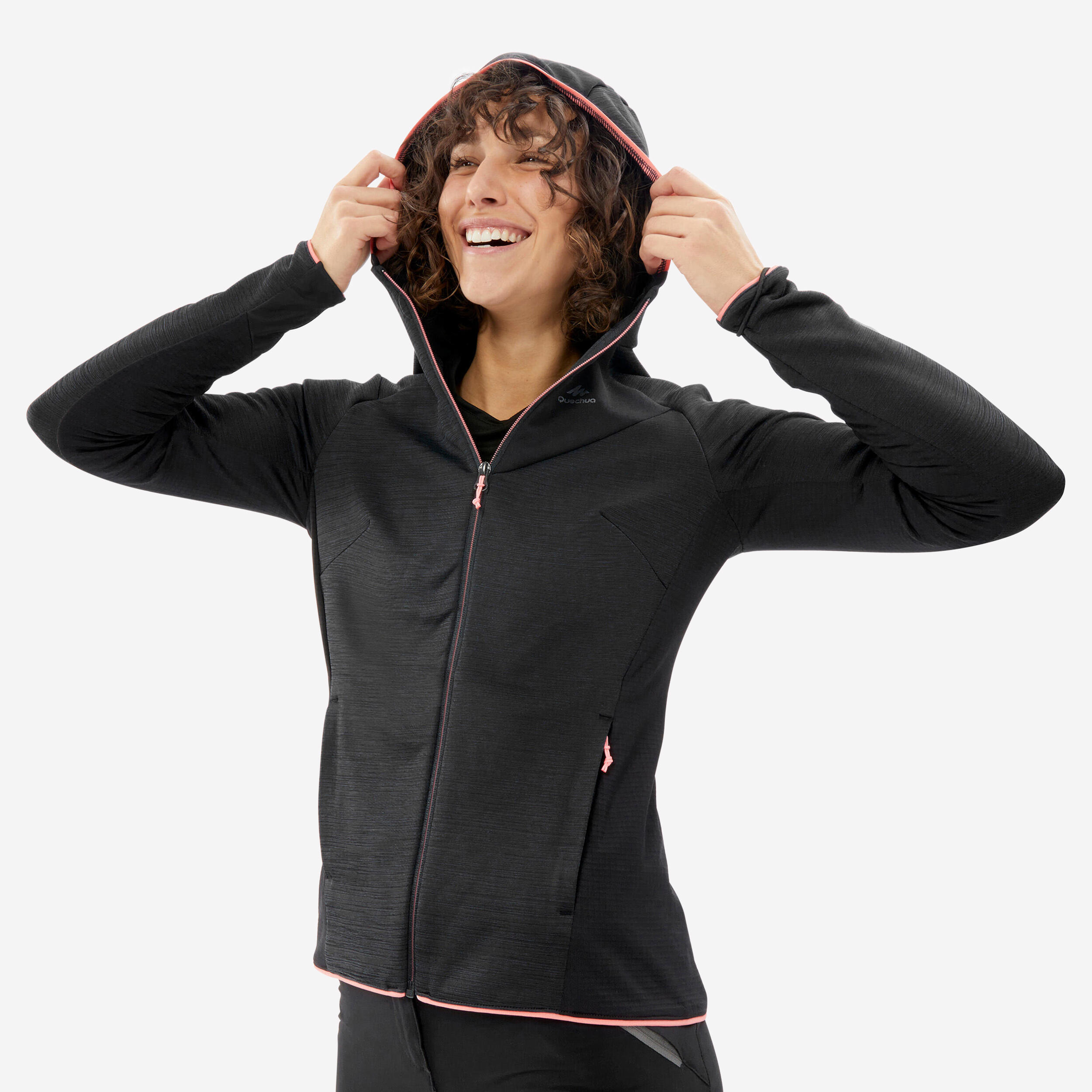 QUECHUA Dámska turistická fleecová mikina MH520 Light šedá 200@L-QUECHUA