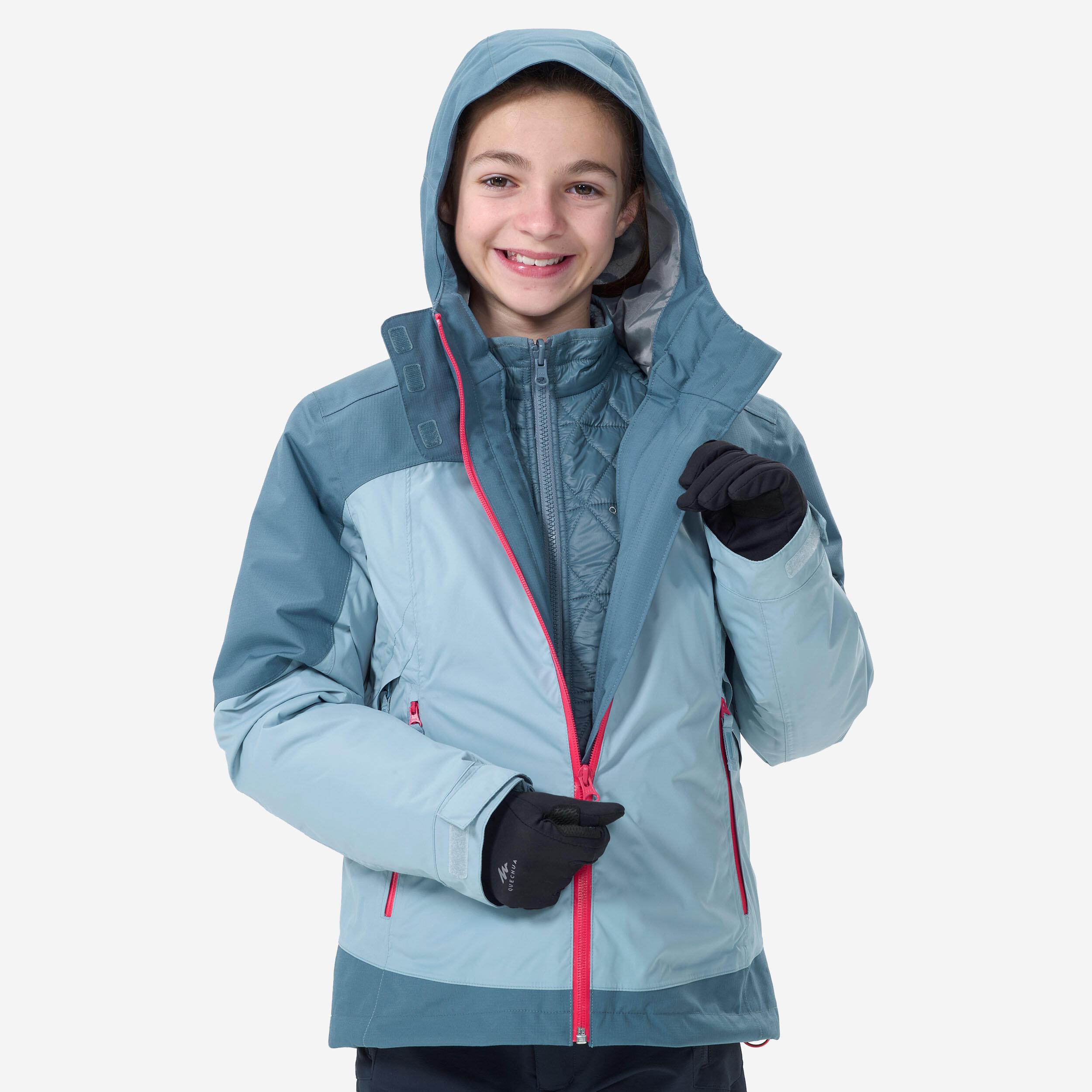 QUECHUA Detská hrejivá a nepremokavá bunda SH500 MNT 3v1 do -10 °C 7-15 rokov modrá 280@10-11 r 141-148 cm-QUECHUA