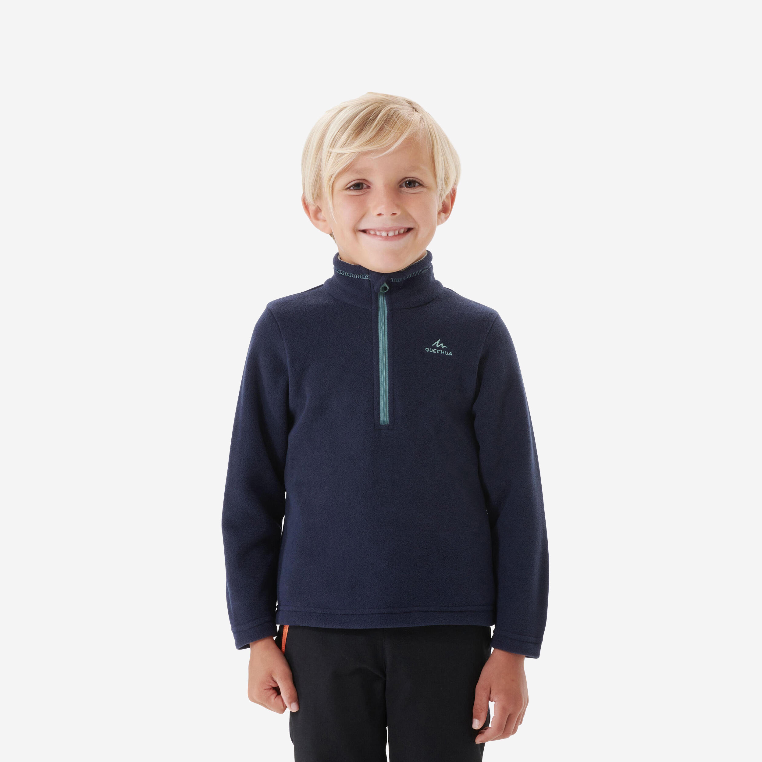 QUECHUA Detská turistická fleecová mikina MH100 pre 2 - 6 rokov tmavomodrá 280@2-3 r 89-95 cm-QUECHUA