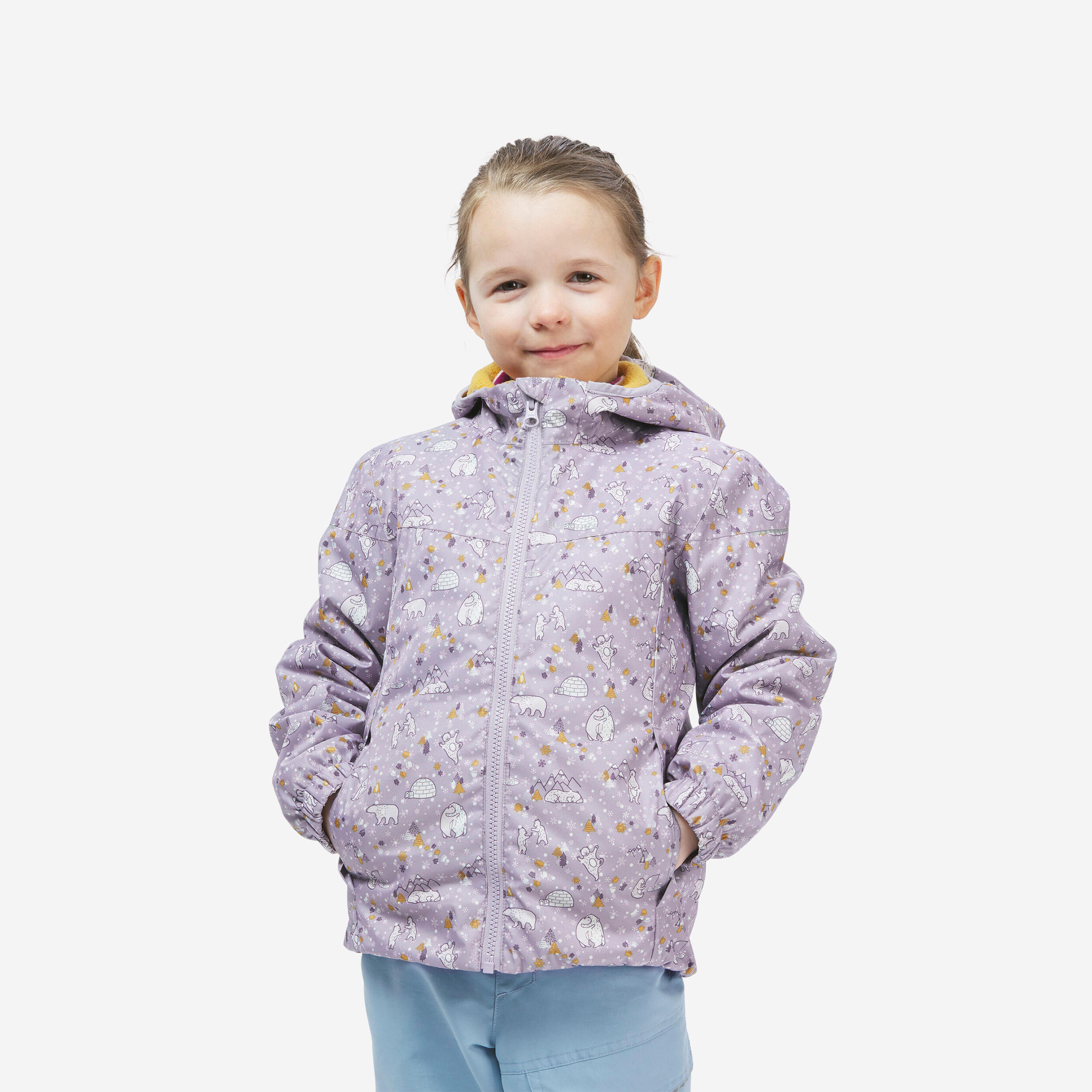 QUECHUA Detská zimná nepremokavá turistická bunda SH100 2-6 rokov fialová 280@5-6 r 113-122 cm-QUECHUA