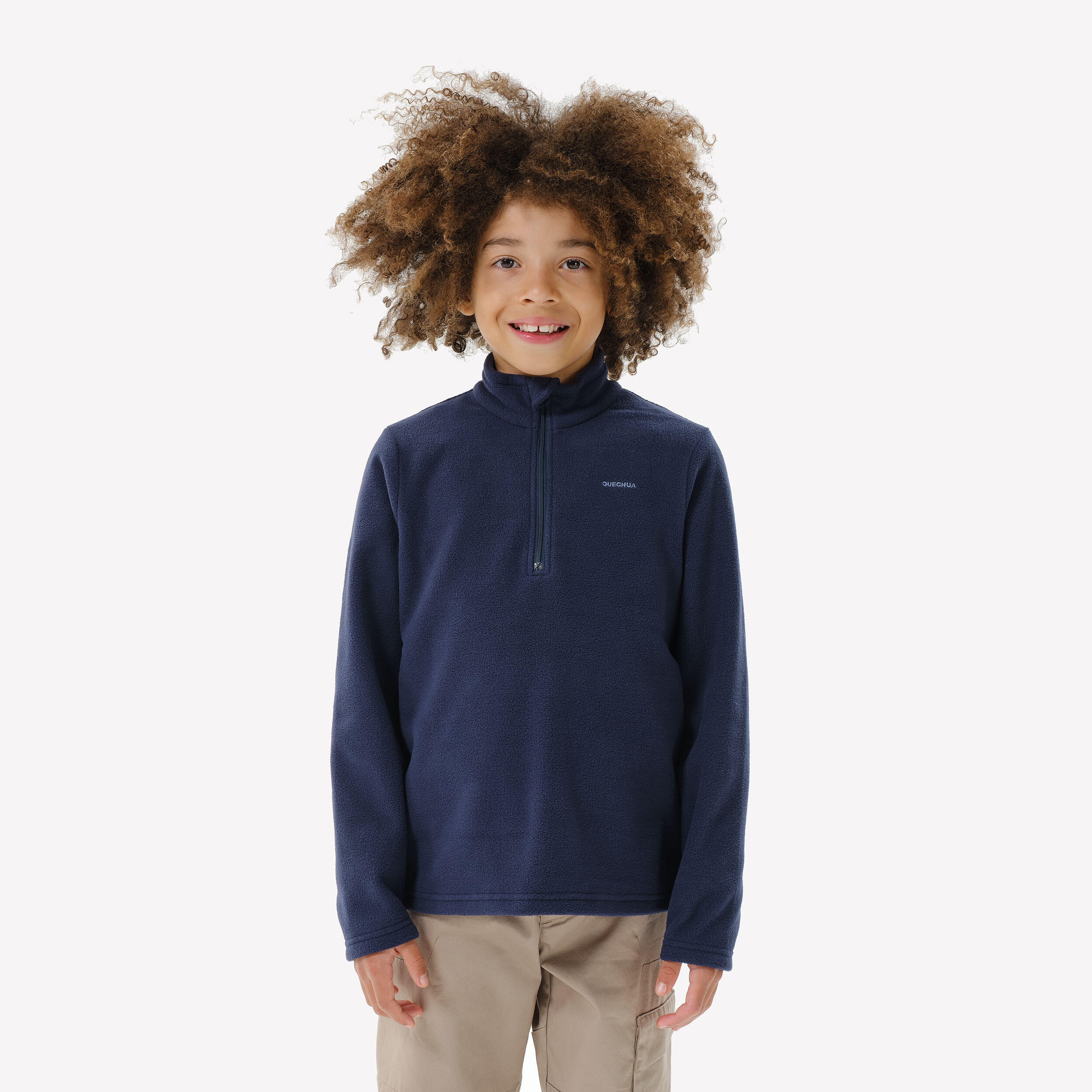QUECHUA Turistická fleecová mikina MH100 pre deti od 7 do 15 rokov tmavomodrá 280@10-11 r 141-150 cm-QUECHUA