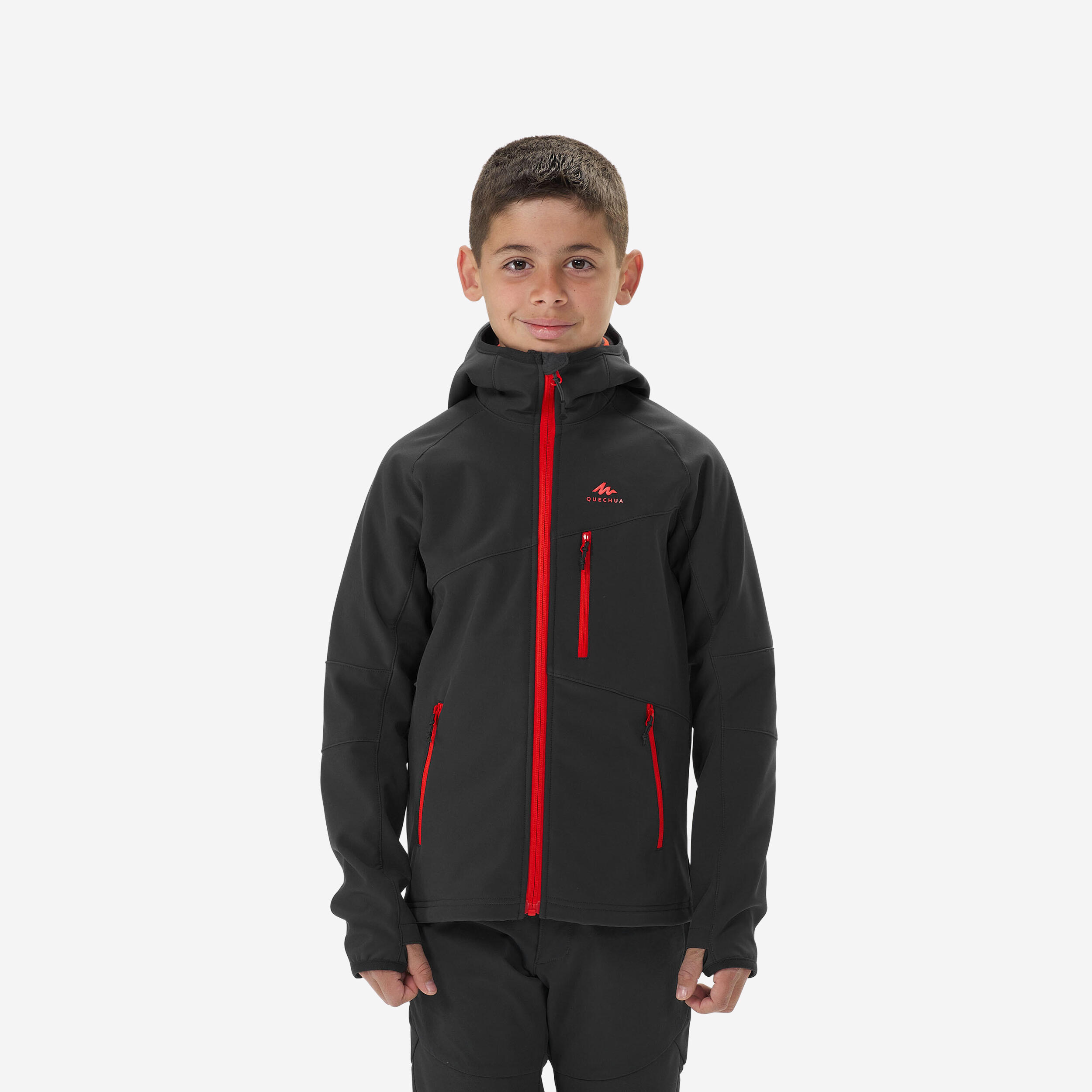 QUECHUA Turistická softshellová bunda mh900 tw pre deti od 7 do 15 rokov šedá 280@12-13 r 151-160 cm-QUECHUA