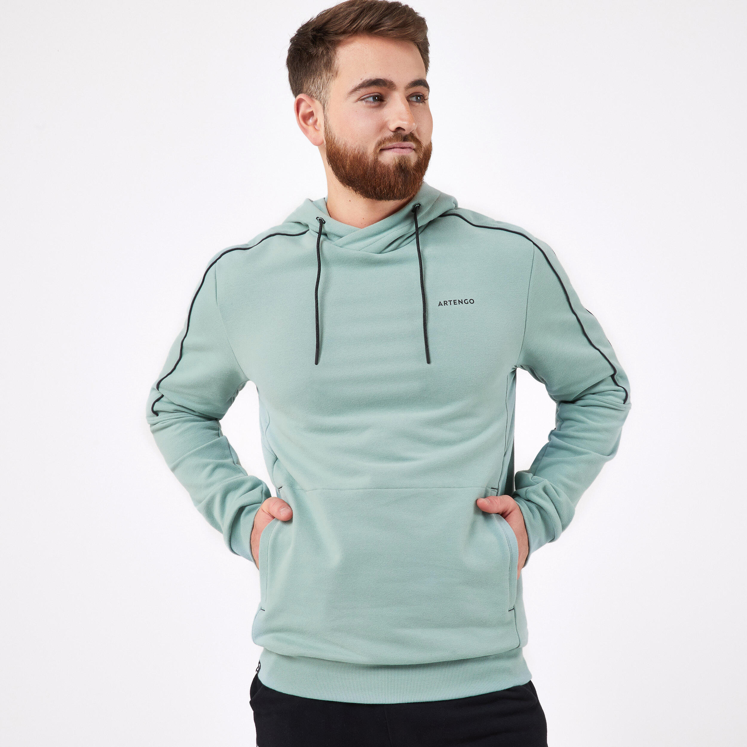 ARTENGO Pánska mikina Soft na tenis s kapucňou zelená 200@L-ARTENGO
