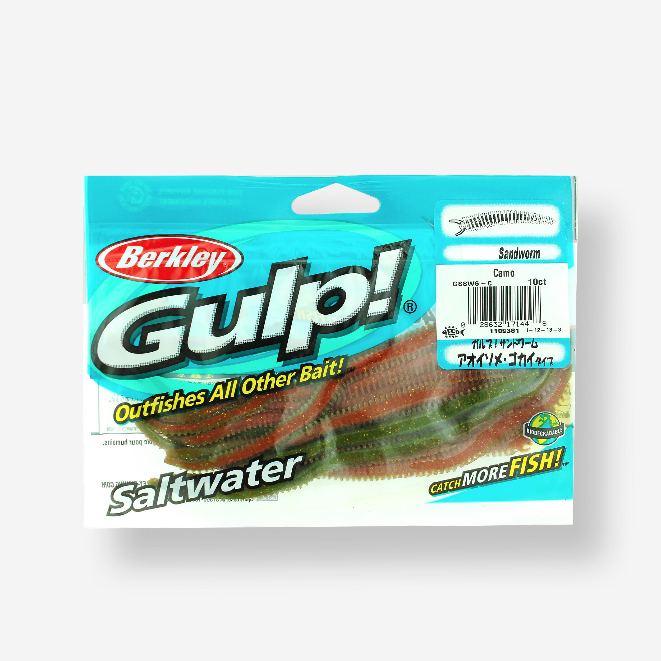 BERKLEY Umelá návnada Gulp Sandworm na morský rybolov maskovacia zelená 254@UNI-BERKLEY