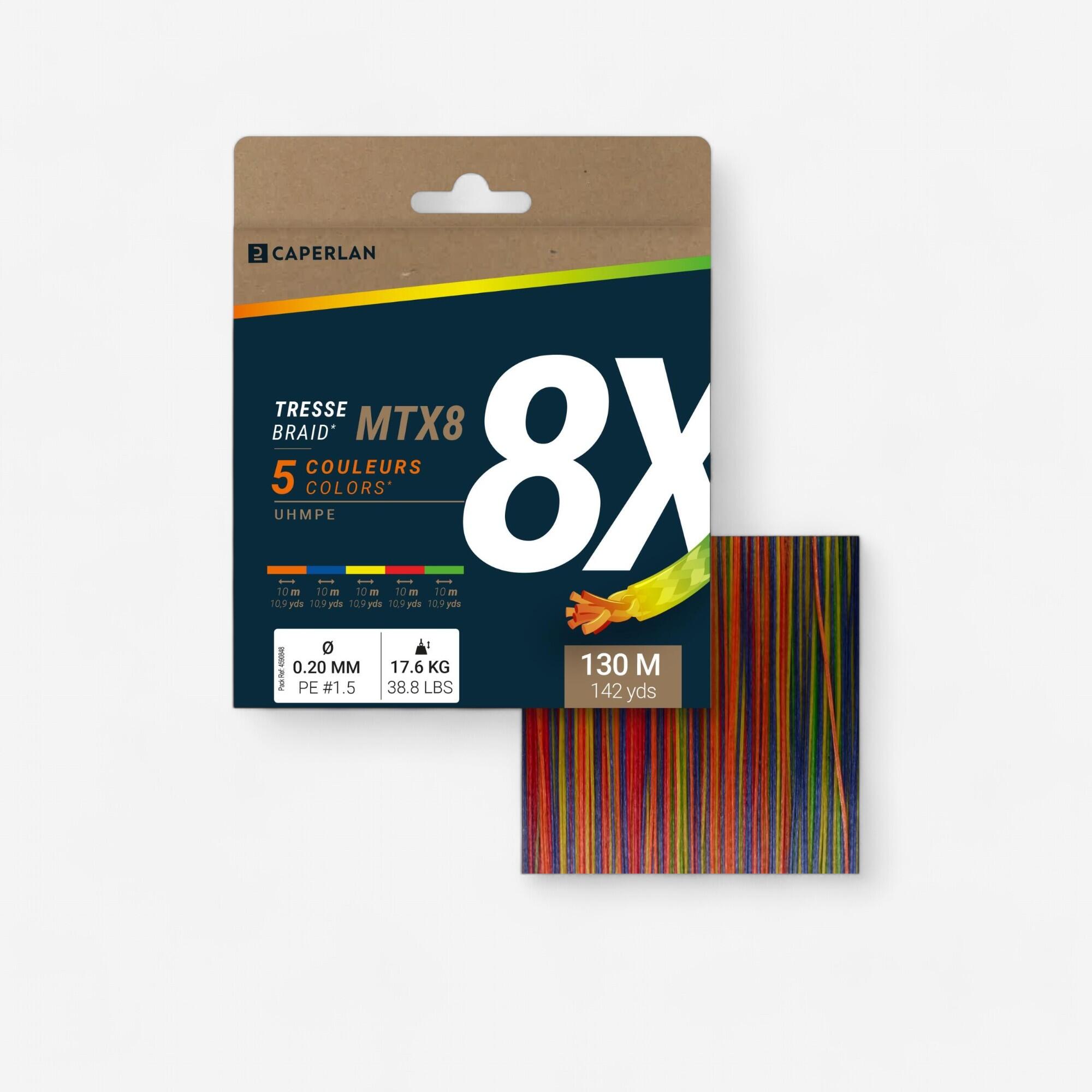 CAPERLAN Splietaná šnúra z 8 vlákien MTX8 Multicolor 130 m na morský rybolov 127@20_SLASH_100-CAPERLAN