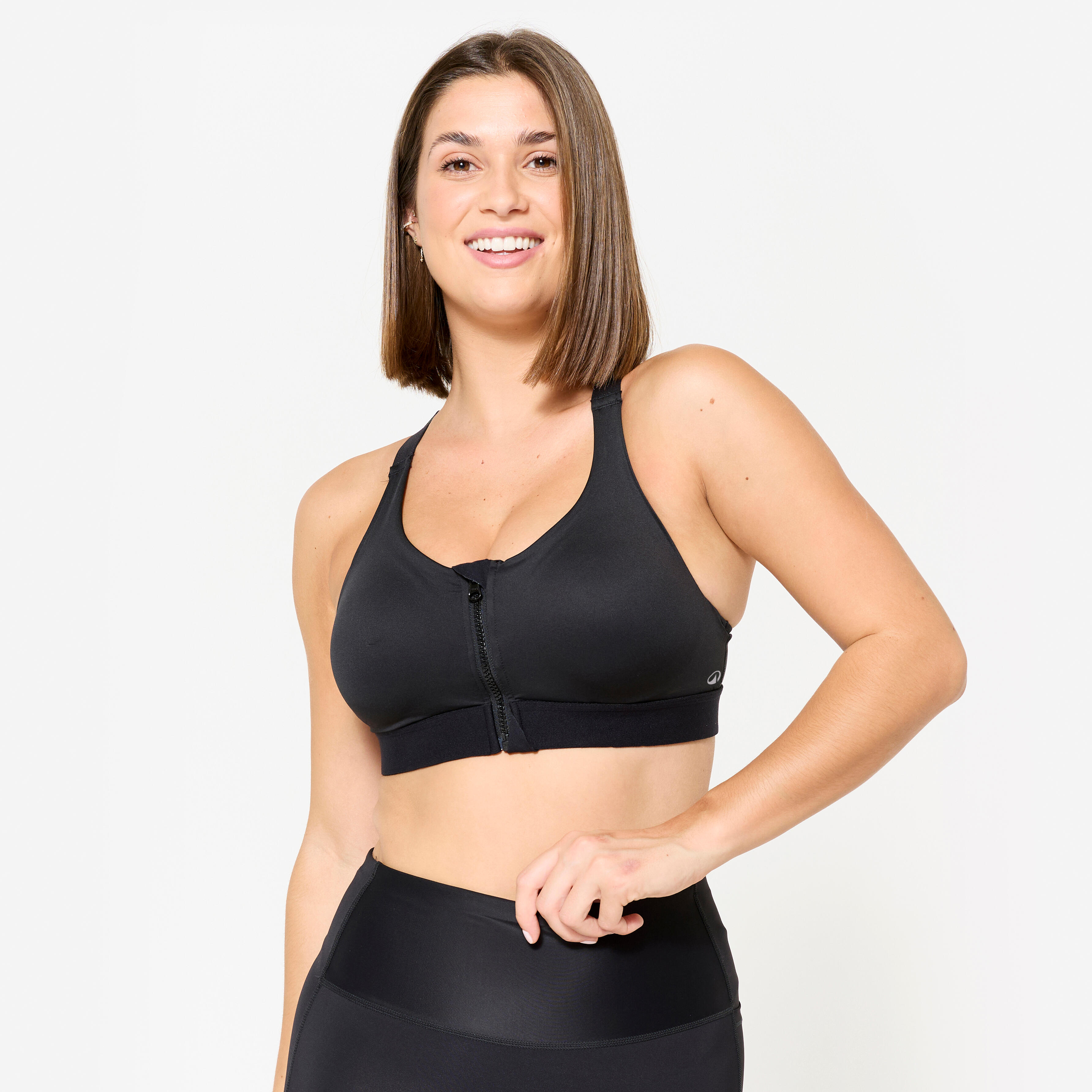 DECATHLON Fitness podprsenka na zips s vynikajúcim spevnením čierna 875@L-DECATHLON