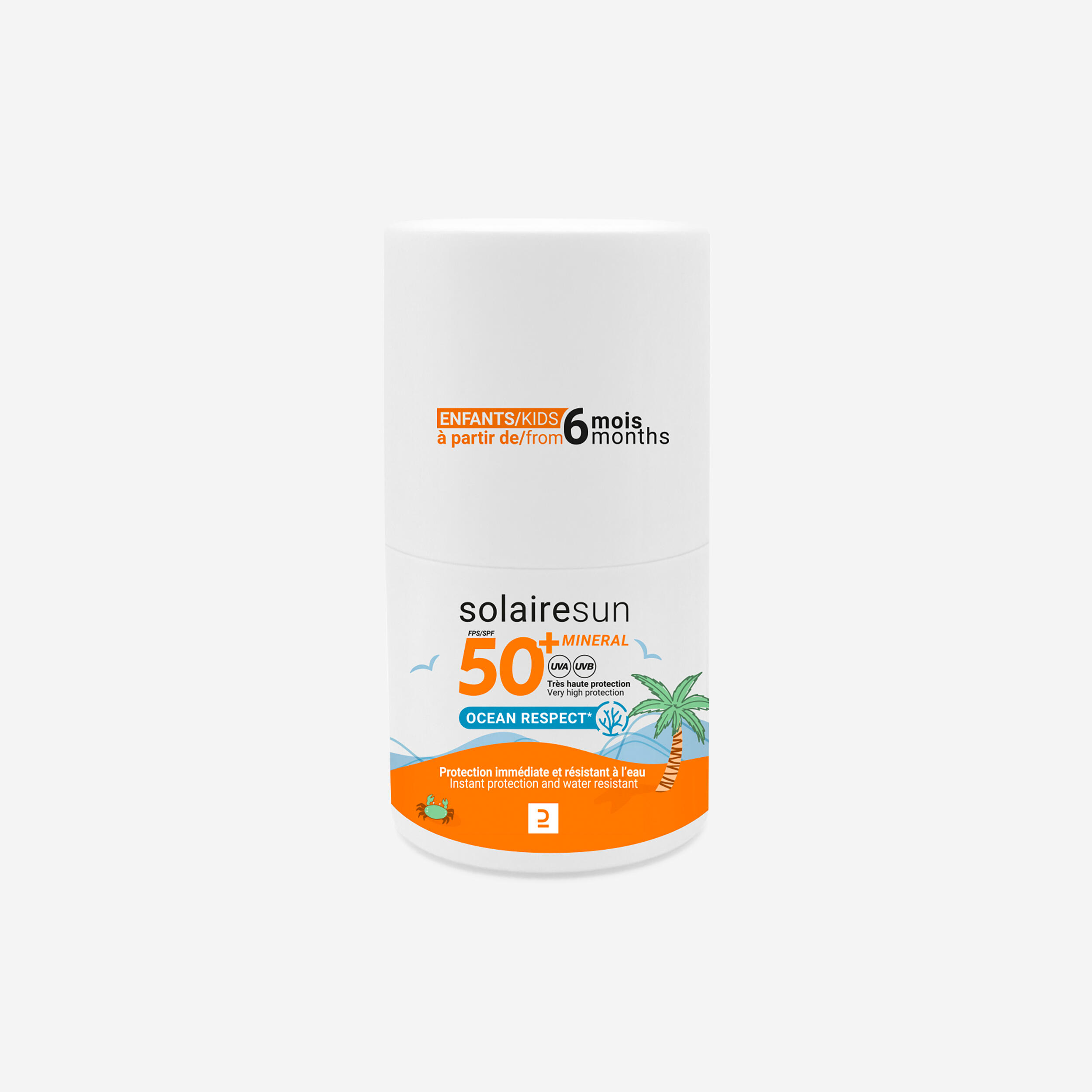 DECATHLON Minerálny opaľovací prípravok roll-on pre deti SPF50+ 50 g bezfarebná 132@50 ml-DECATHLON