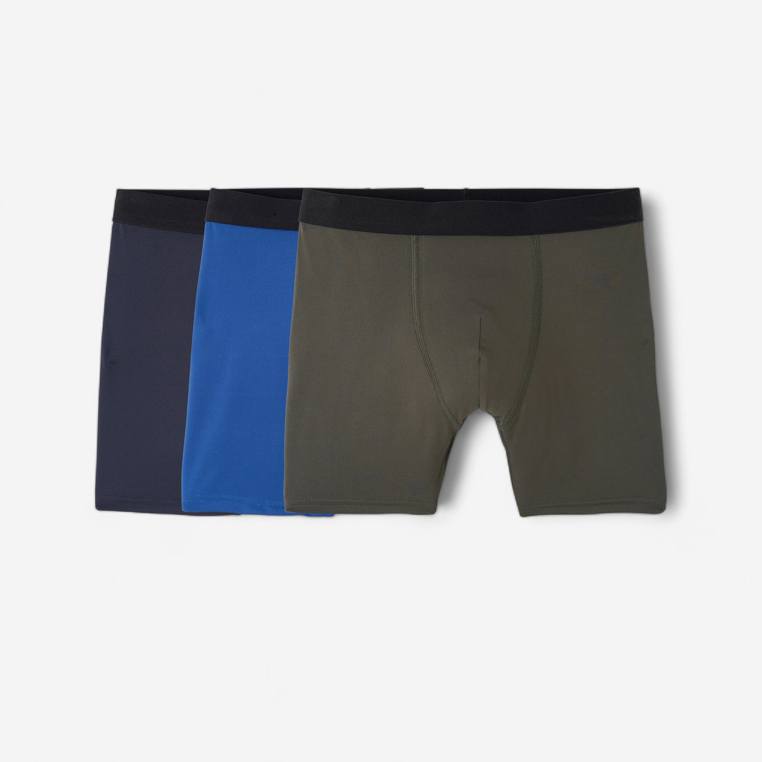 DECATHLON Súprava 3 pánskych boxeriek z mikrovlákna tmavomodrá/modrá/kaki modrá 340@3XL-DECATHLON