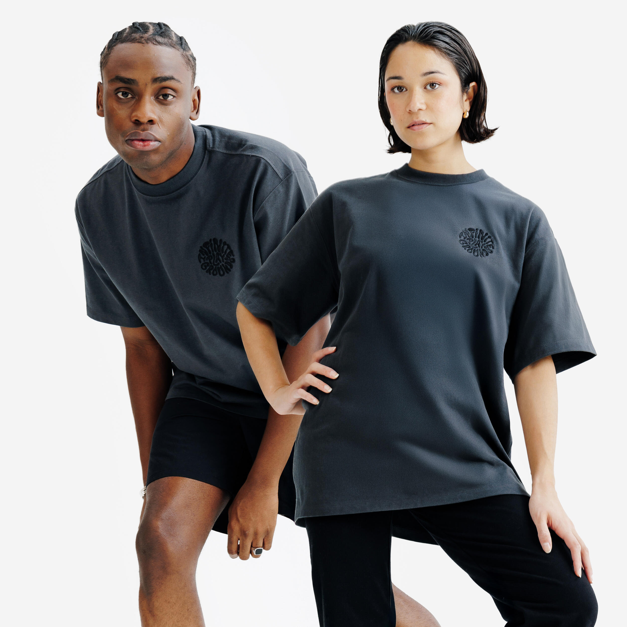 DECATHLON Tričko Relax unisex s nápisom sivé šedá 349@L-DECATHLON