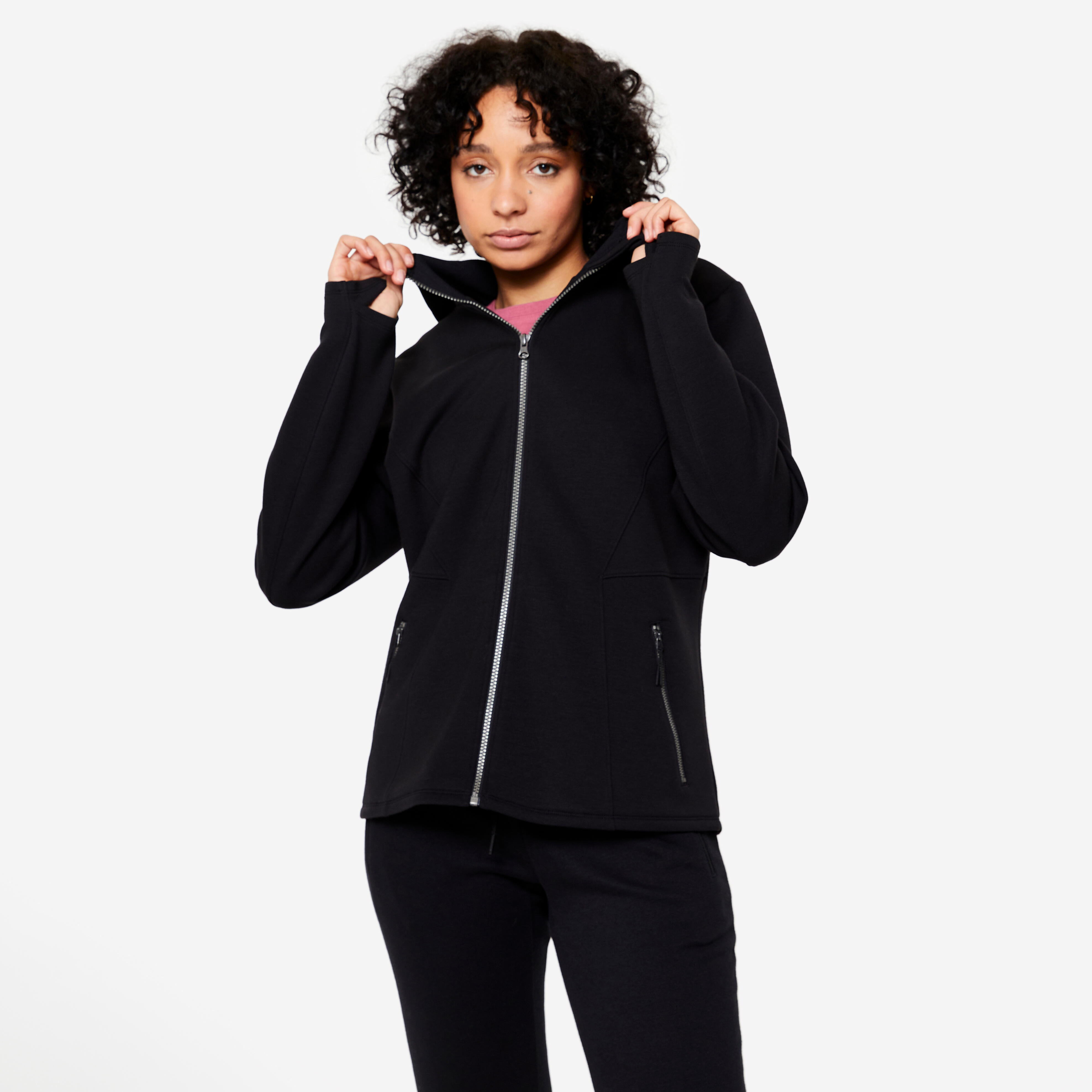 DOMYOS Dámska mikina 500 s kapucňou – čierna 1387@2XL-DOMYOS