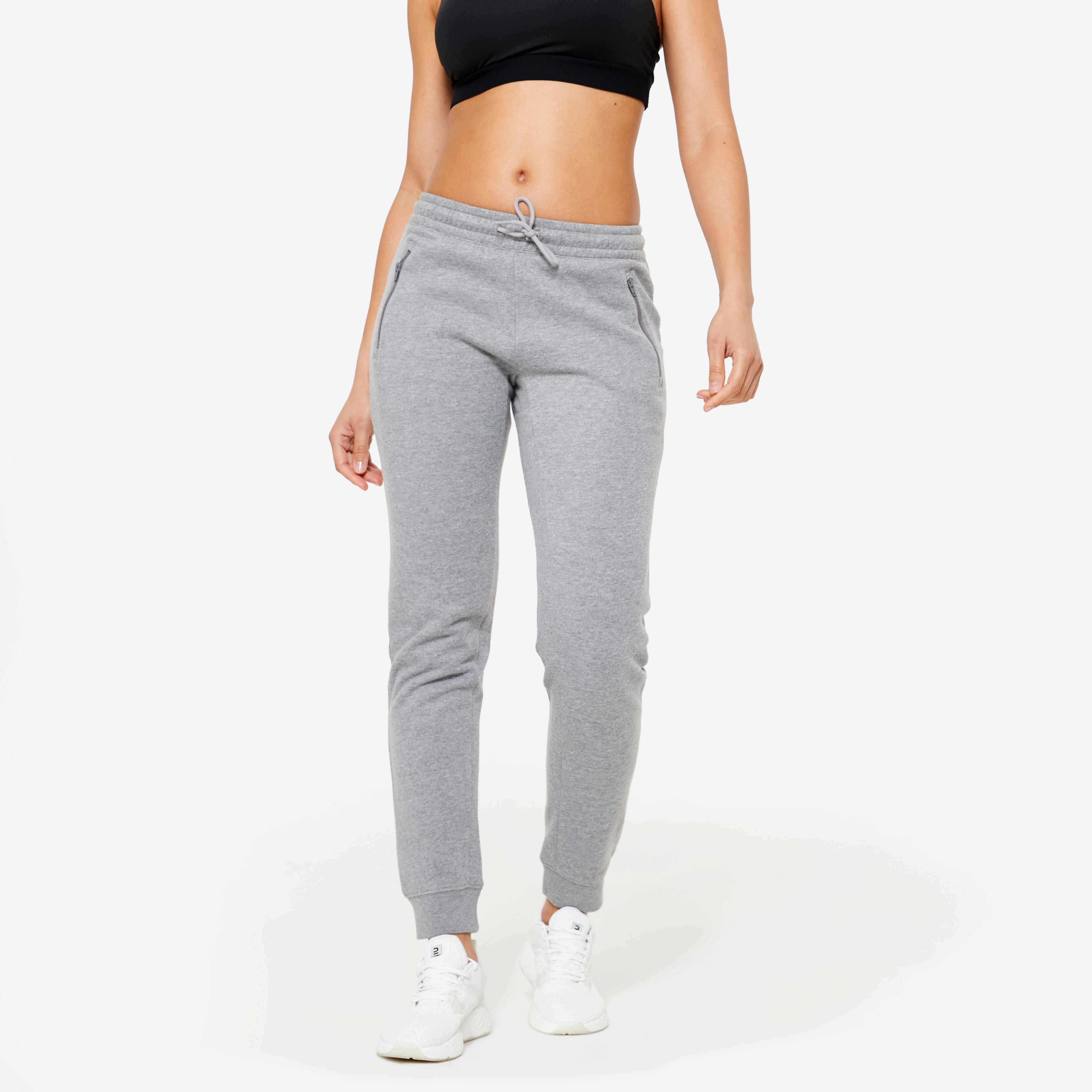 DOMYOS Dámske bežecké nohavice slim – sivá šedá 343@M W30 L31-DOMYOS