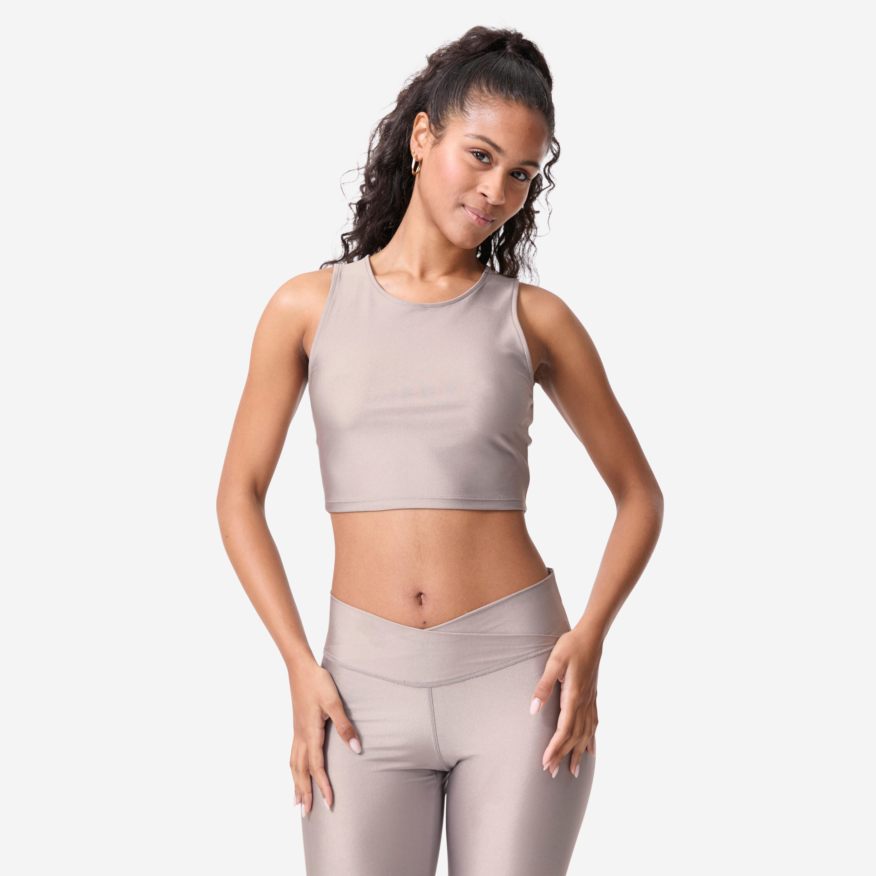 DOMYOS Dámske crop top tielko bez rukávov na fitness sivé šedá 1387@M-DOMYOS