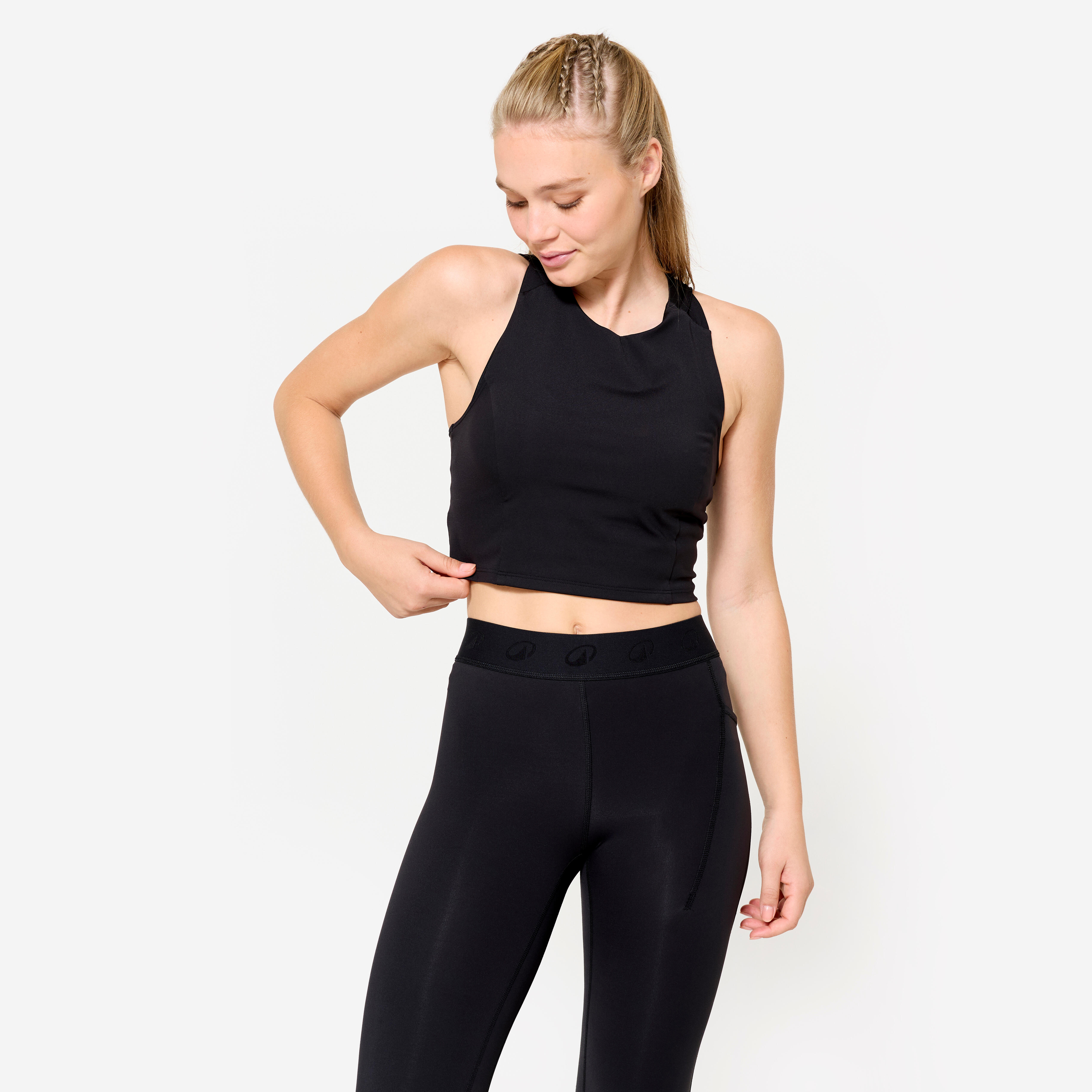 DOMYOS Dámske fitness crop top tielko 500 čierne 1387@L-DOMYOS