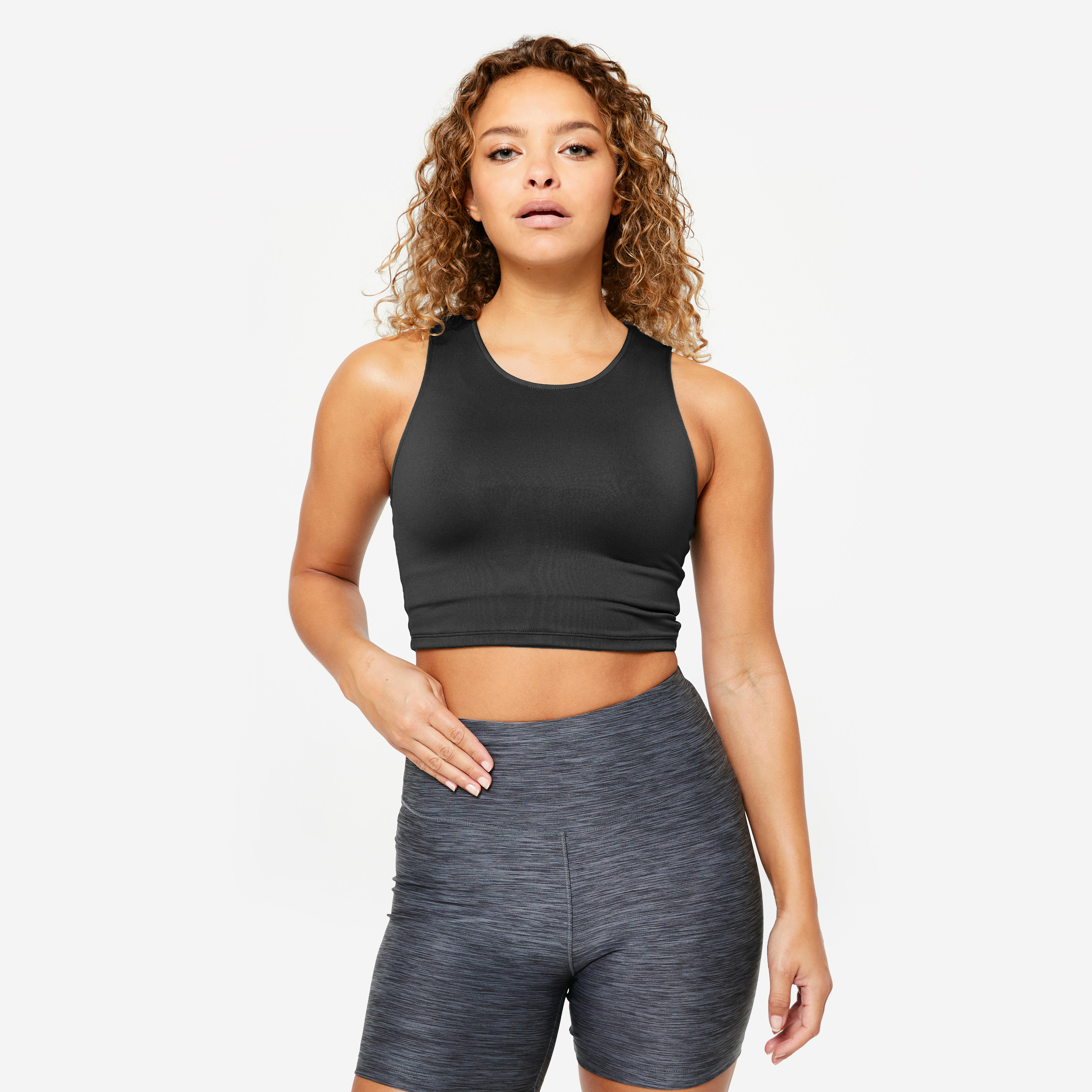 DOMYOS Dámske fitness crop top tielko čierne 1387@S-DOMYOS