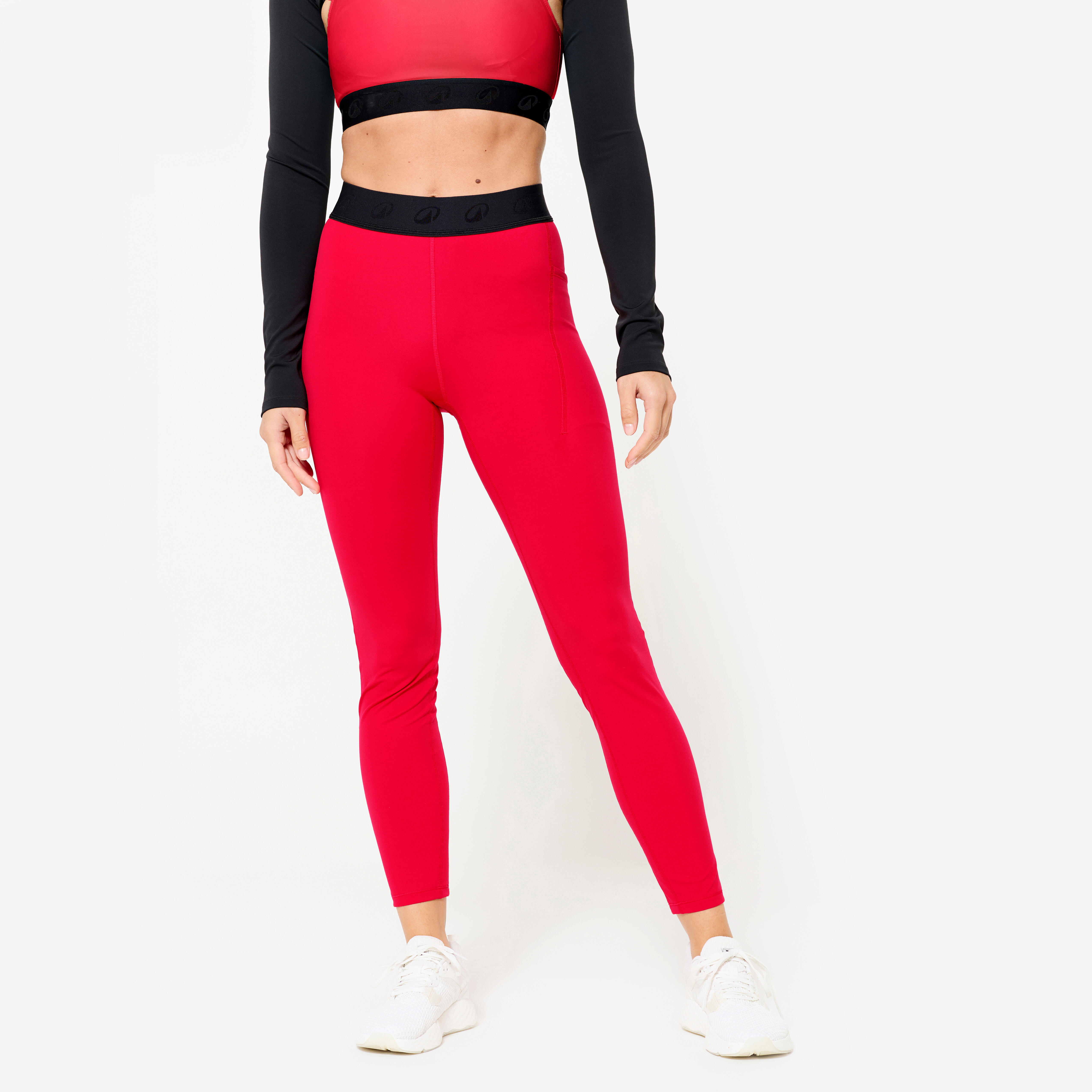 DOMYOS Dámske fitness legíny s elastickým pásom červené 343@XL W35 L31-DOMYOS