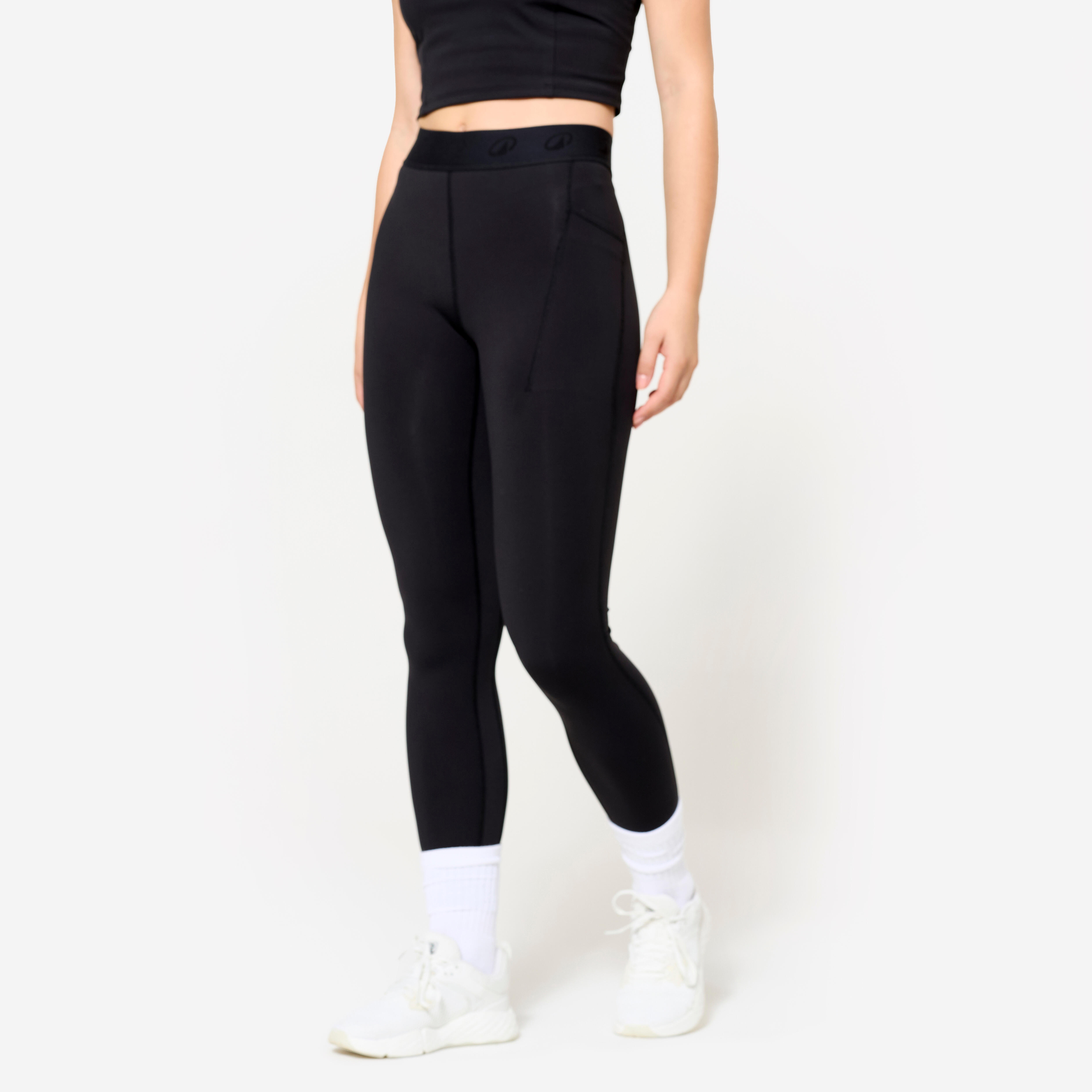 DOMYOS Dámske fitness legíny s elastickým pásom čierne 343@M W30 L31-DOMYOS