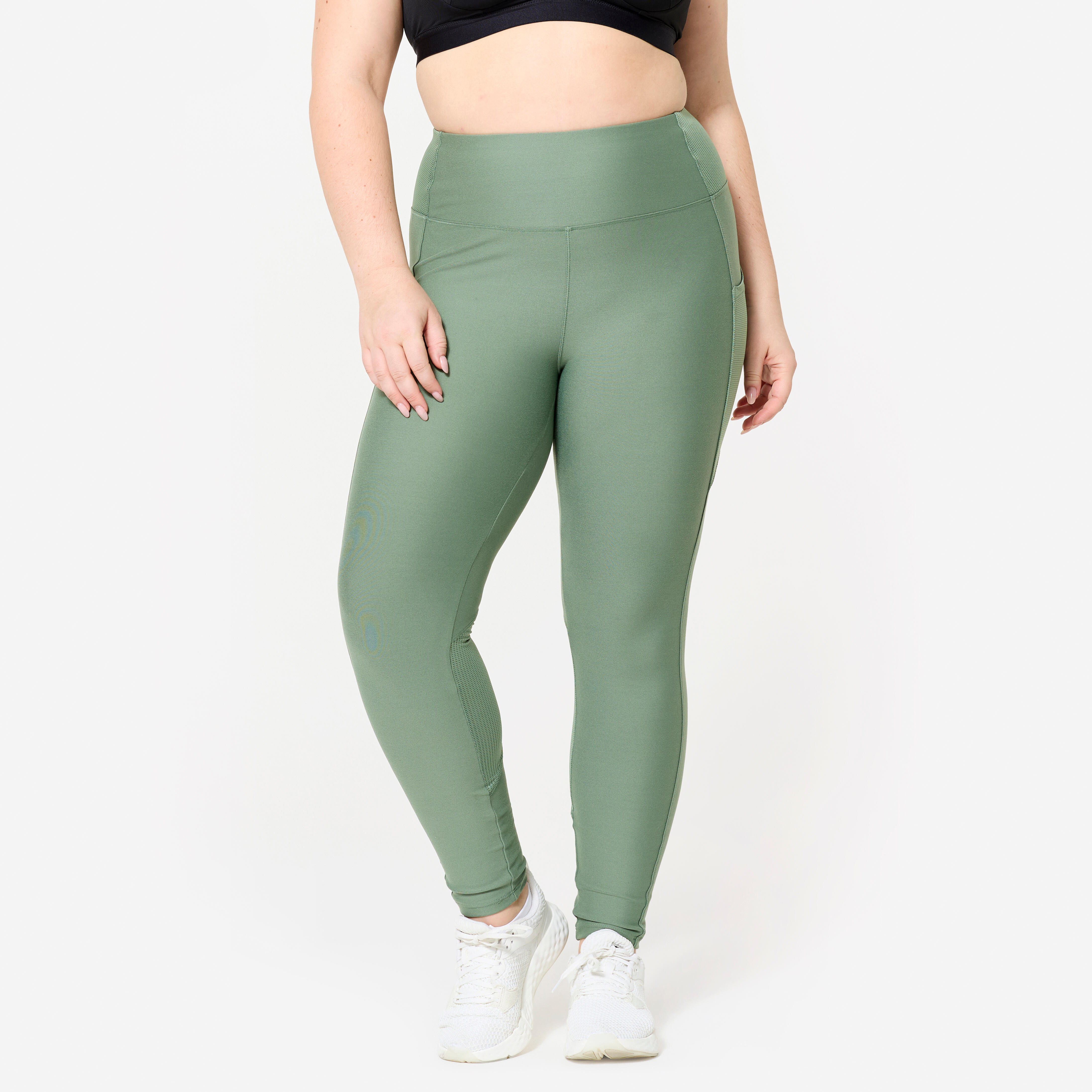 DOMYOS Dámske fitness legíny s vreckom tmavozelené zelená 343@2XL W38 L31-DOMYOS