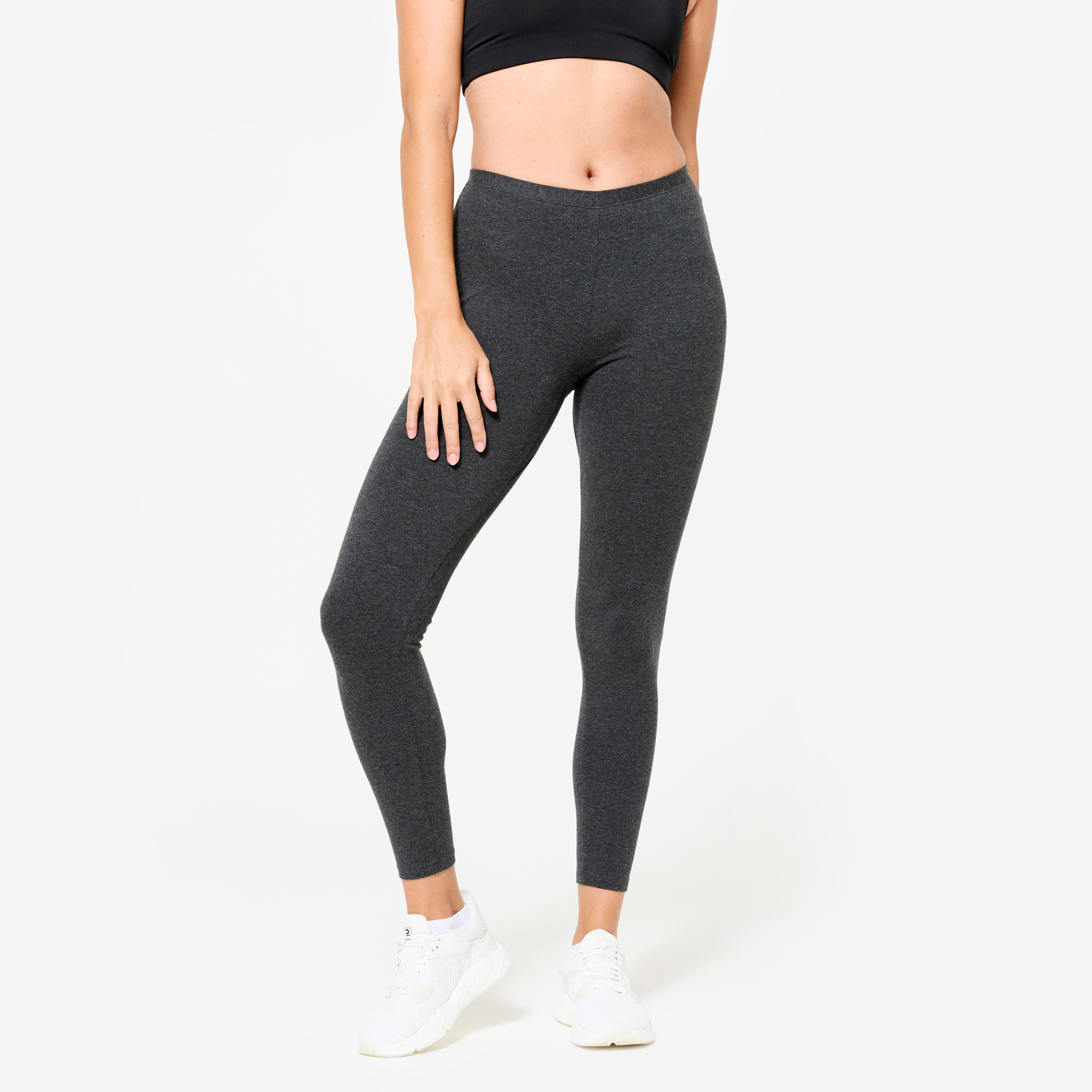 DOMYOS Dámske fitness legíny sivé melírované šedá 343@2XL W39 L31-DOMYOS