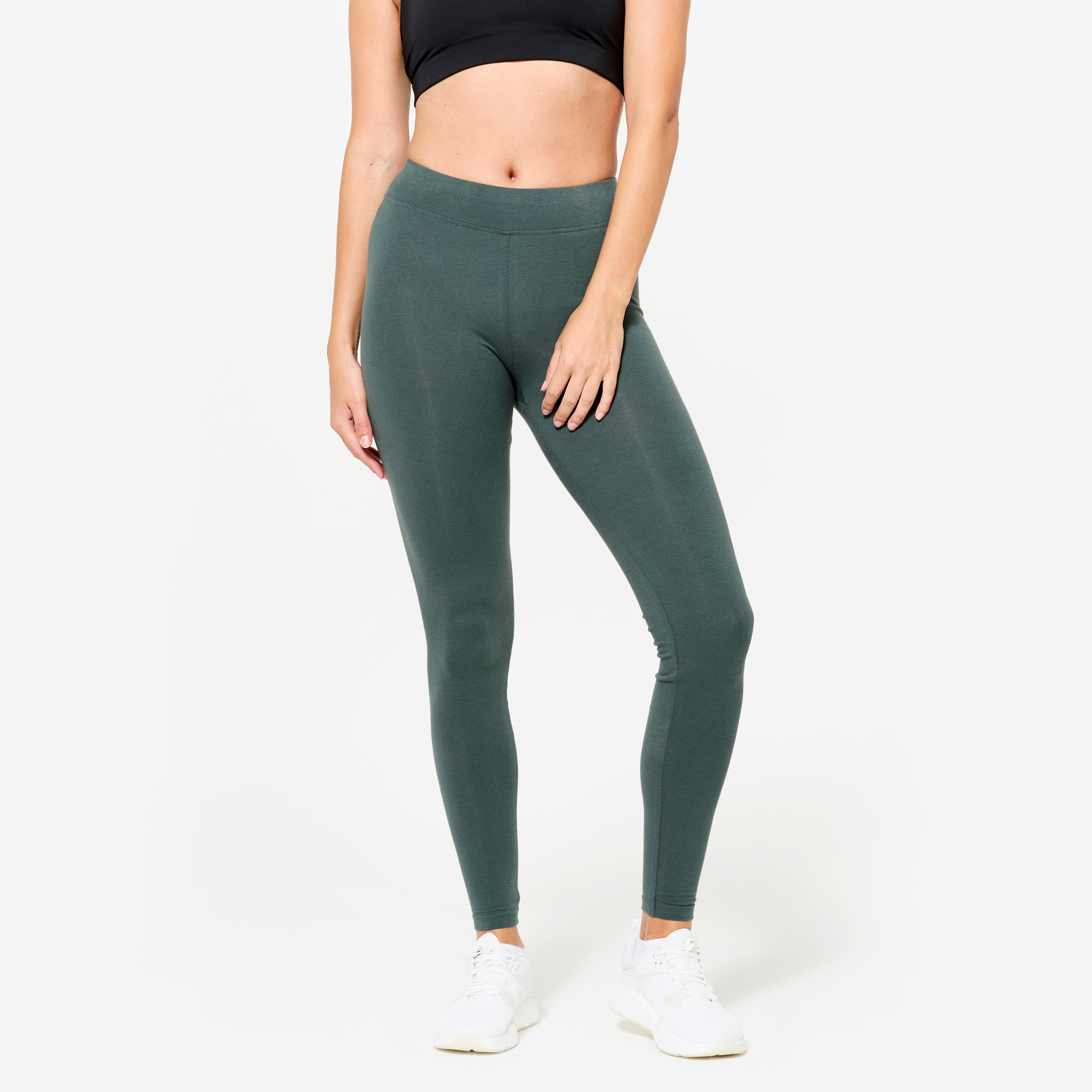 DOMYOS Dámske fitness legíny slim kaki zelené zelená 343@2XL W38 L31-DOMYOS