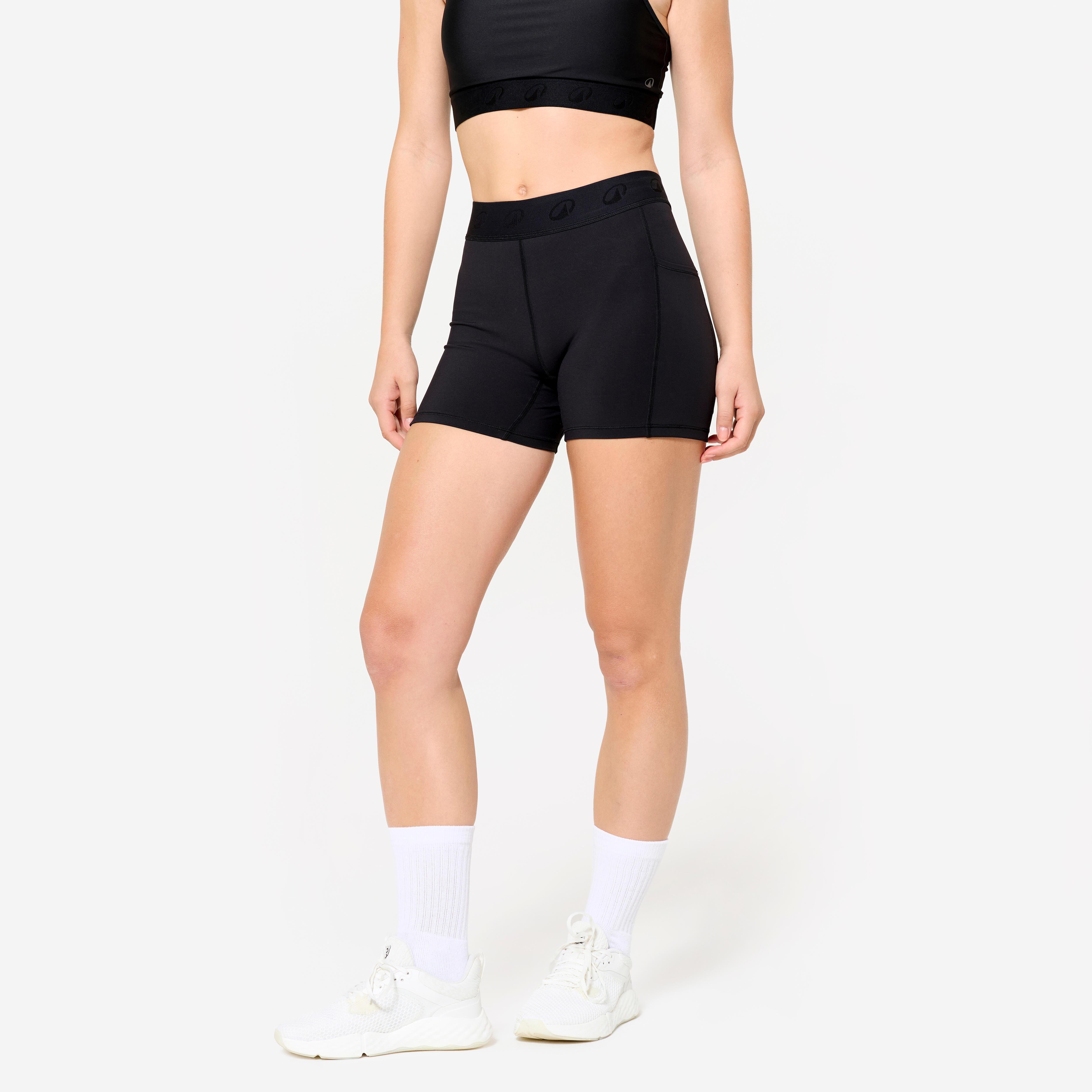 DOMYOS Dámske fitness šortky s elastickým pásom čierne 343@2XL-DOMYOS