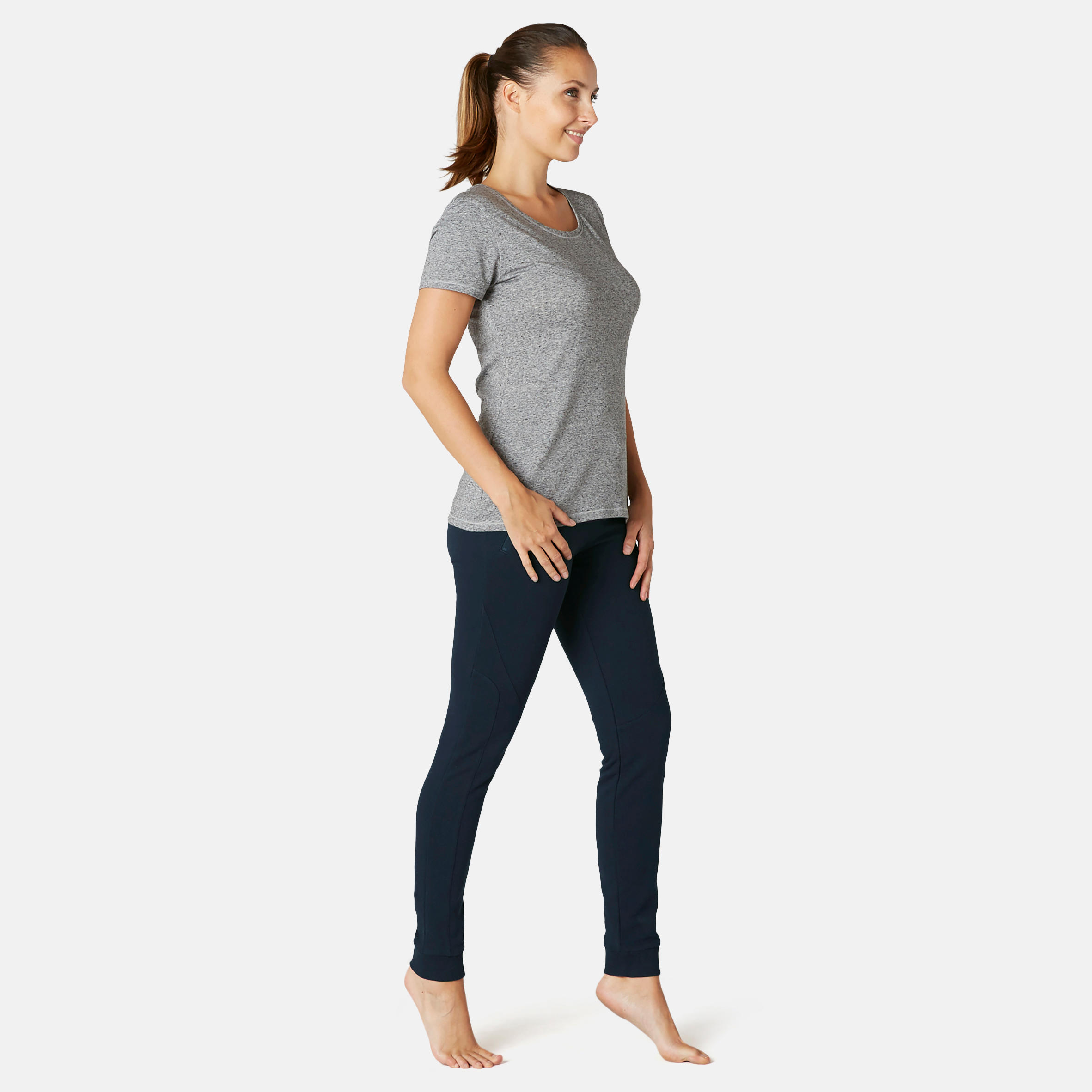 DOMYOS Dámske nohavice 520 Slim na džoging a fitnes tmavomodré 343@3XL W41 L31-DOMYOS
