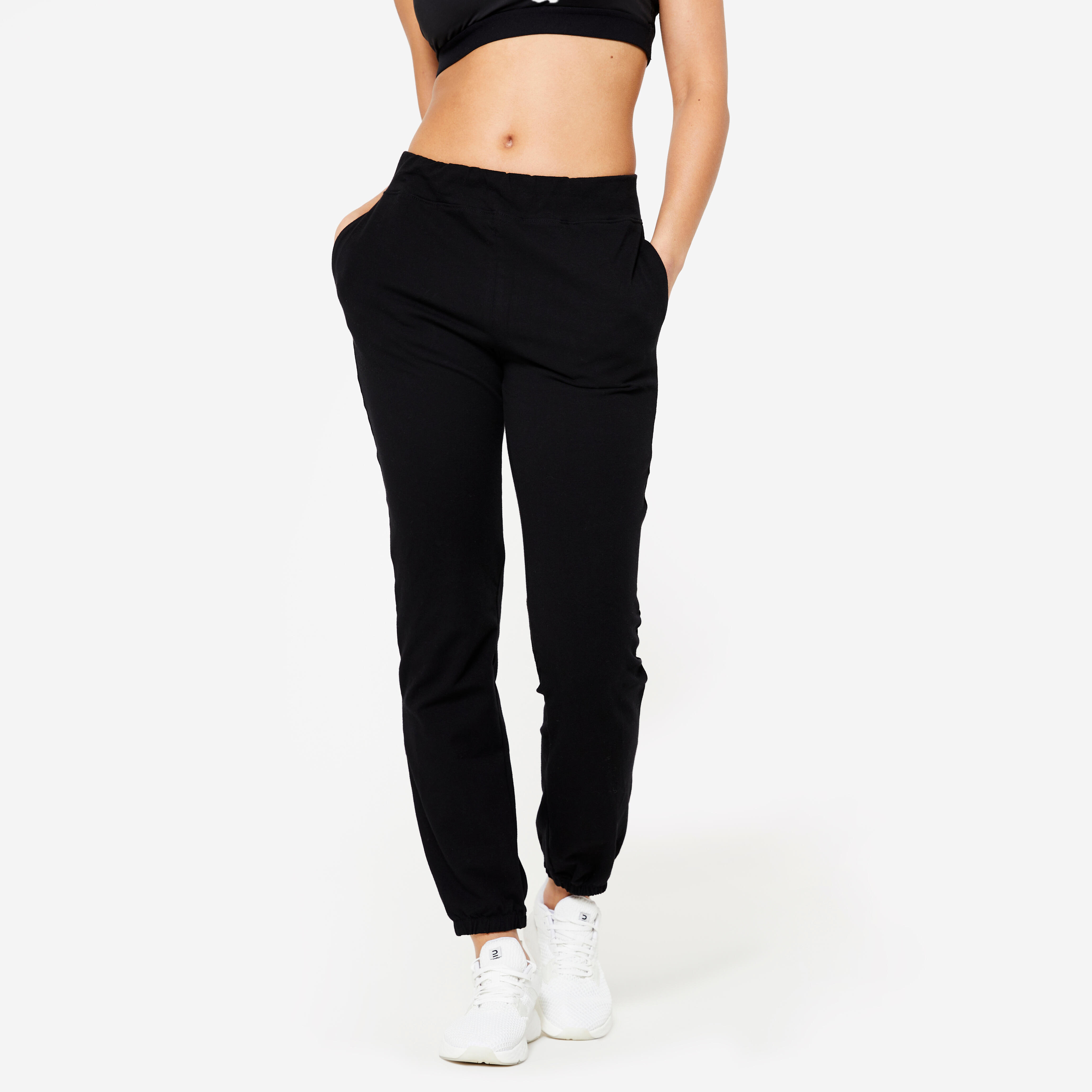 DOMYOS Dámske nohavice na fitness 100 čierne 343@M W30 L31-DOMYOS