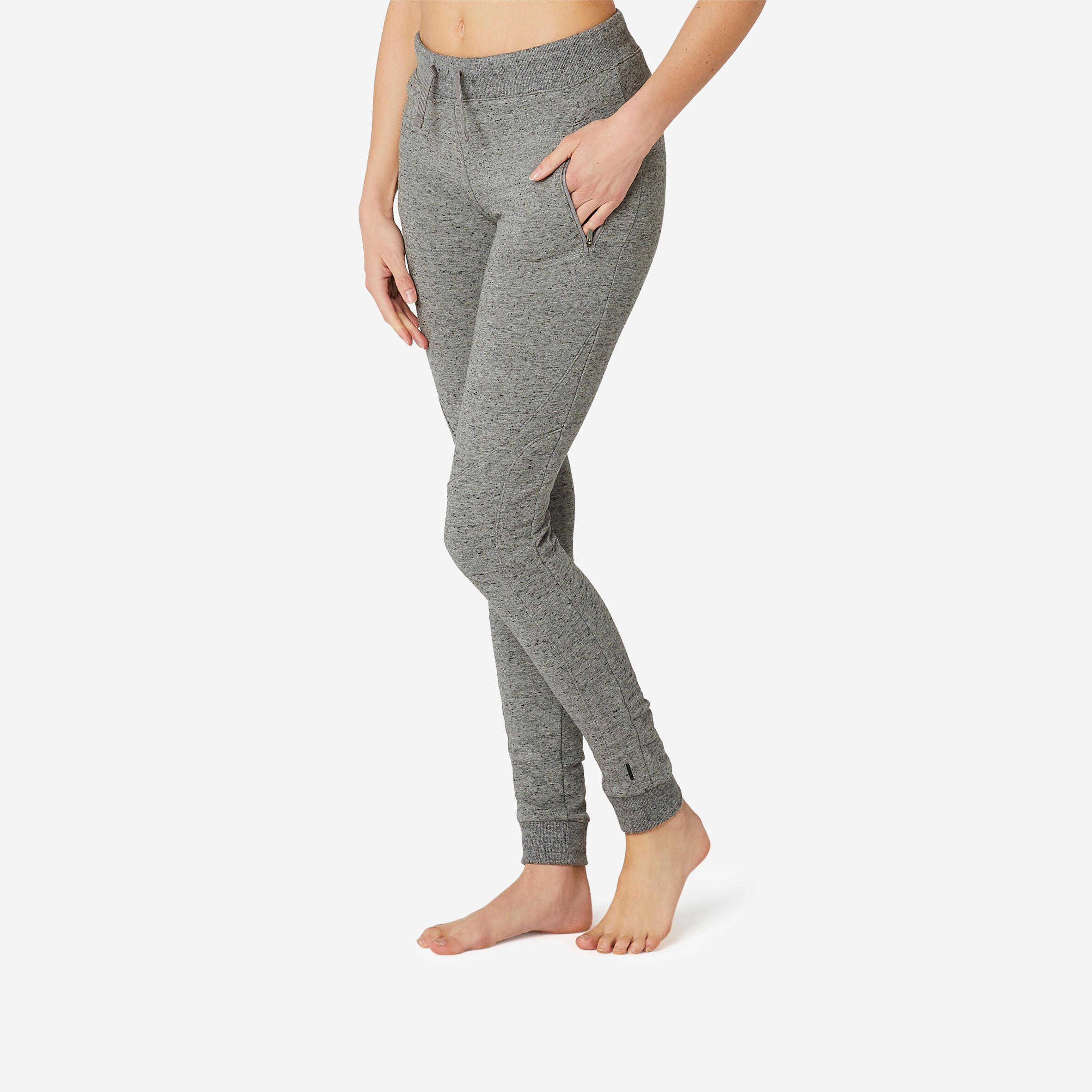 DOMYOS Dámske nohavice na fitness a džoging Slim 520 sivé šedá 343@XL W35 L31-DOMYOS