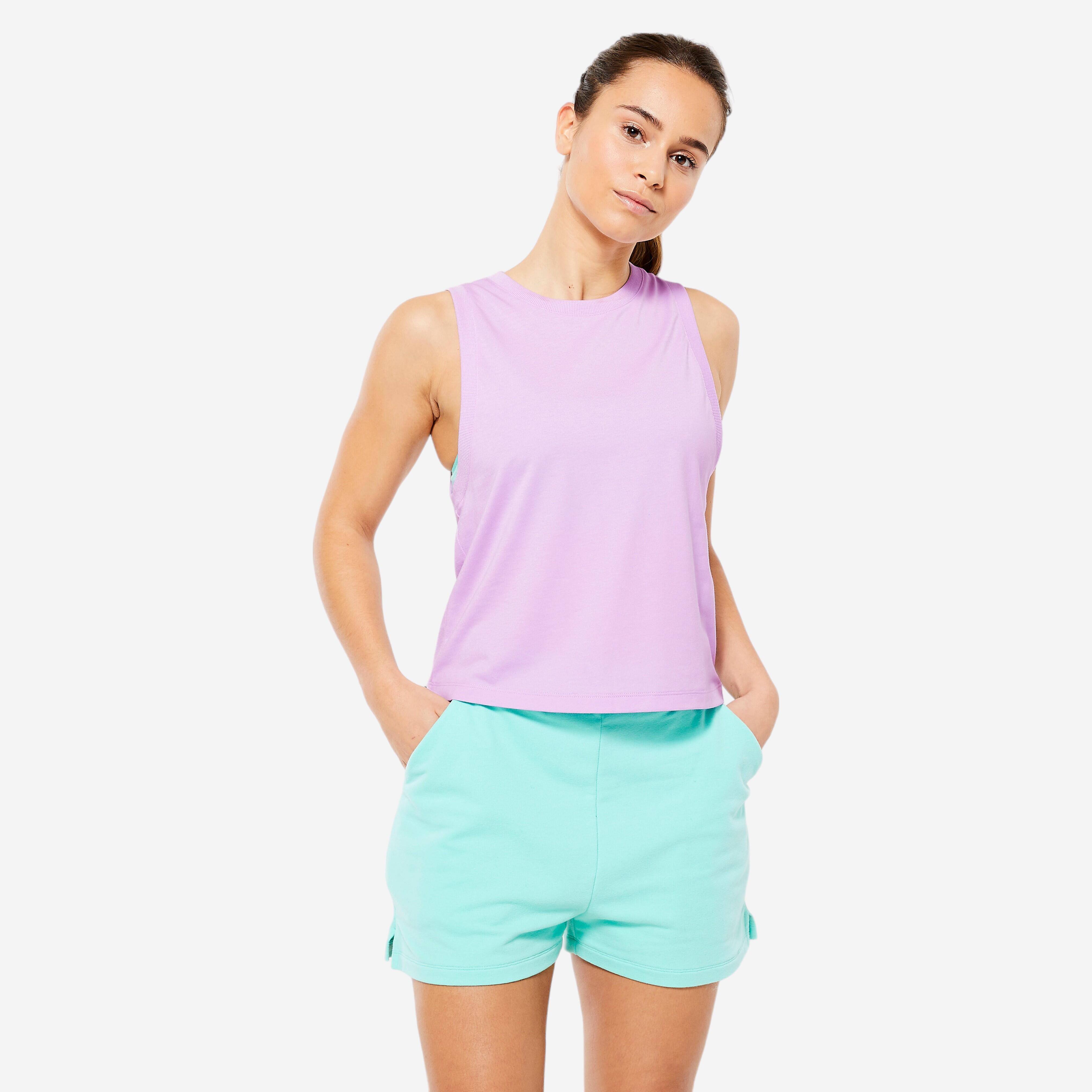 DOMYOS Dámske tielko crop top – fialové fialová 875@XL-DOMYOS