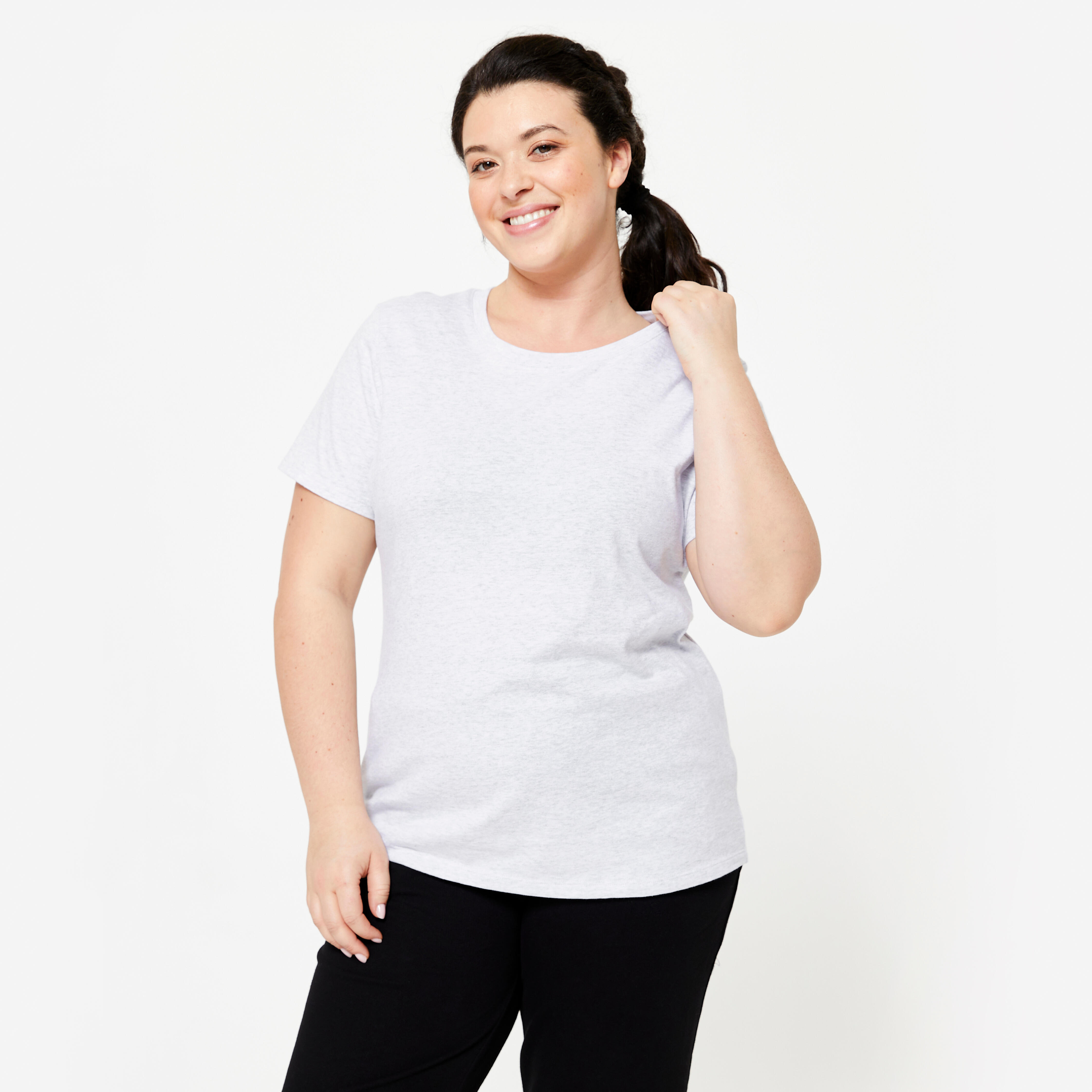 DOMYOS Dámske tričko 500 Essentials na fitness svetlosivé šedá 875@2XL-DOMYOS
