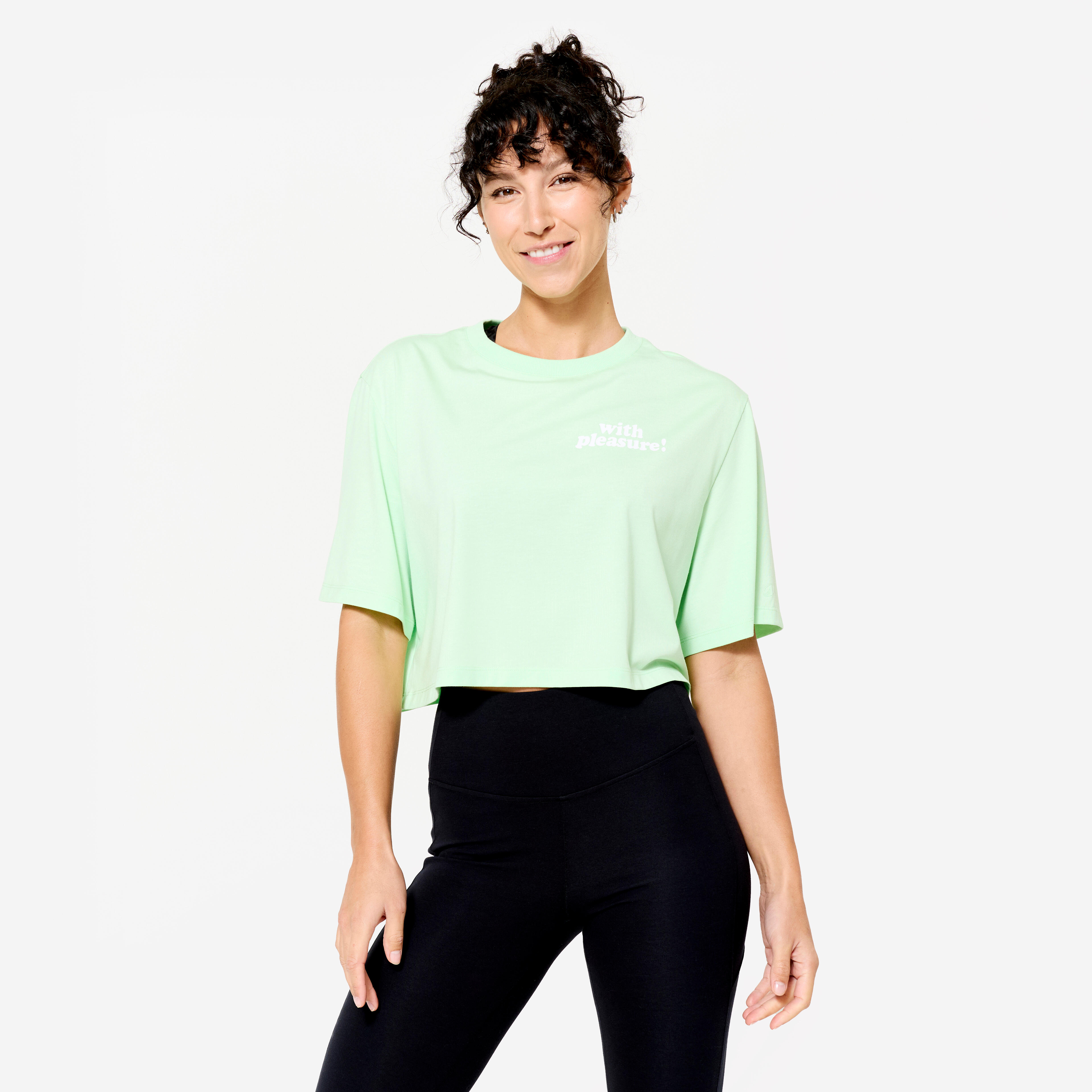 DOMYOS Dámsky crop top svetlozelený 1387@XS-DOMYOS