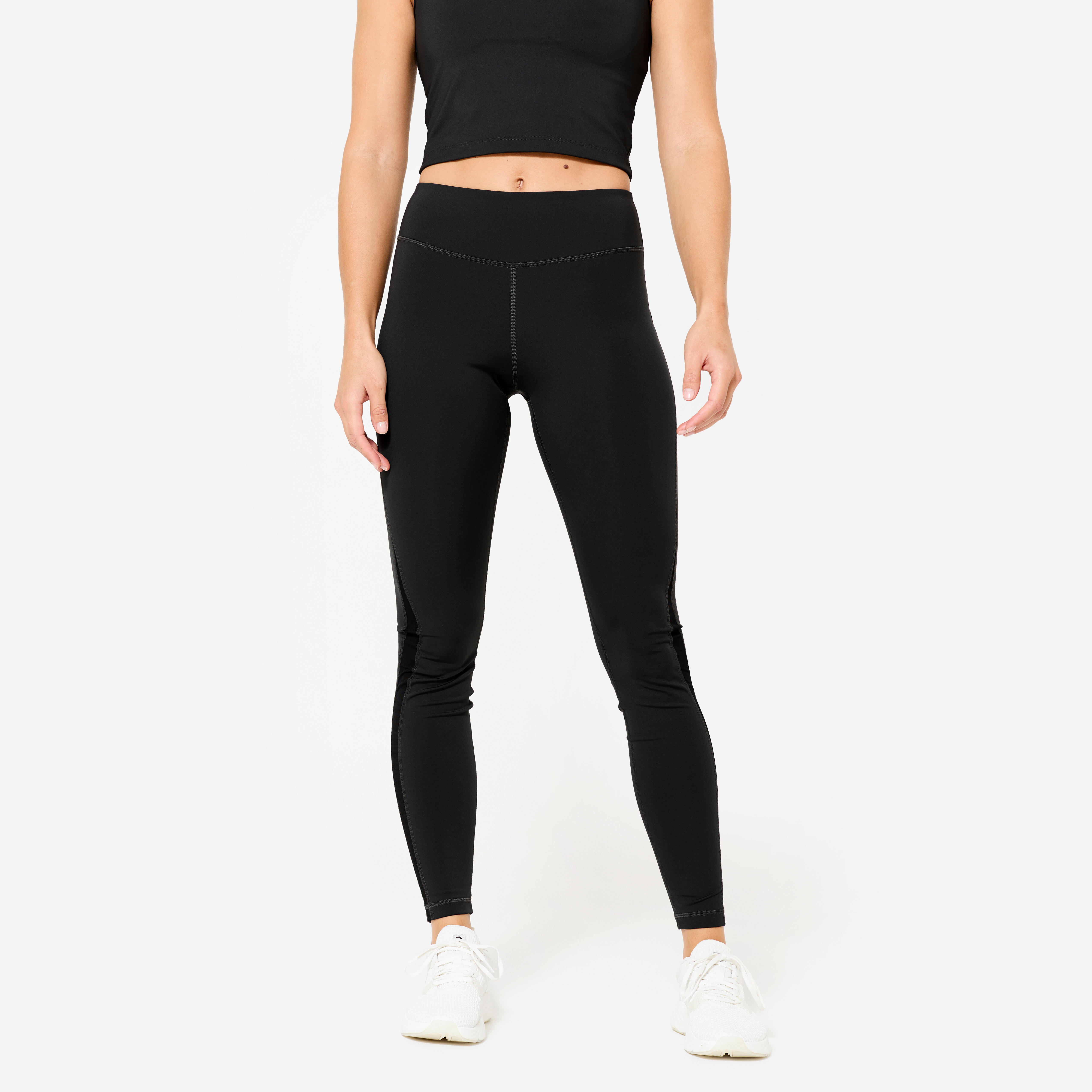 DOMYOS Fitness legíny s vysokým pásom so sieťovinou čierne 343@XL W35 L31-DOMYOS