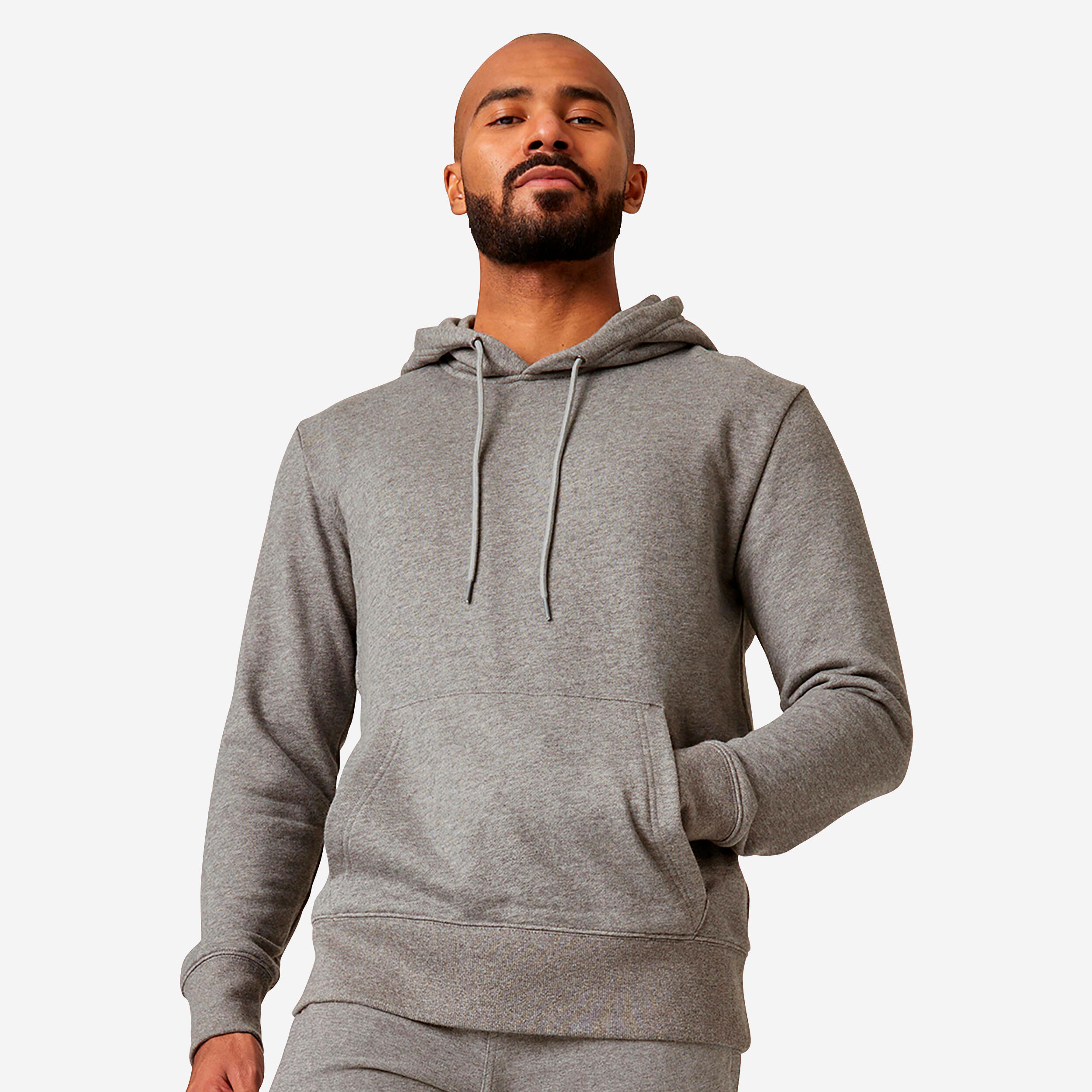 DOMYOS Pánska mikina 500 s kapucňou na fitnes sivá šedá 349@3XL-DOMYOS