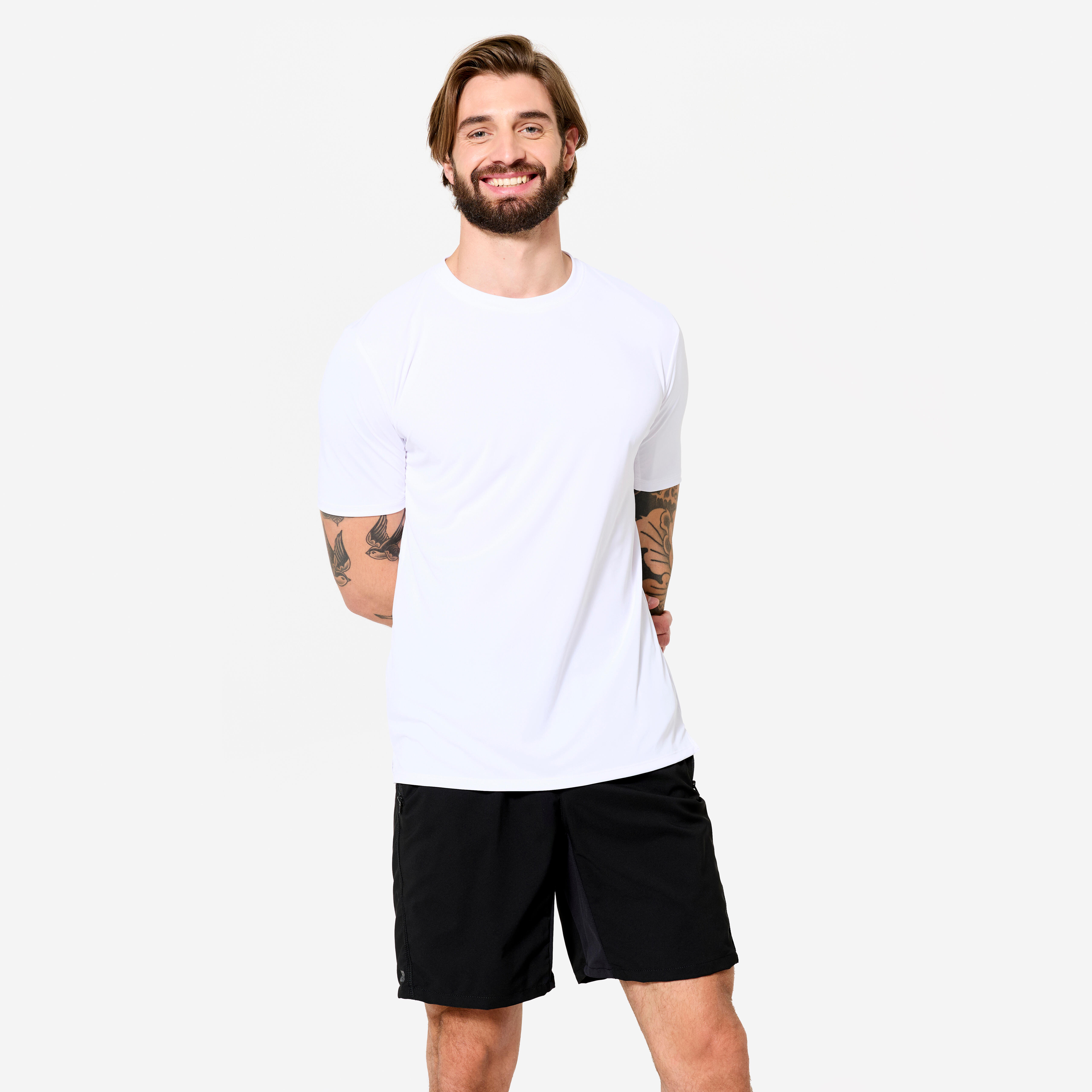 DOMYOS Pánske elastické fitness tričko biele 349@XL-DOMYOS