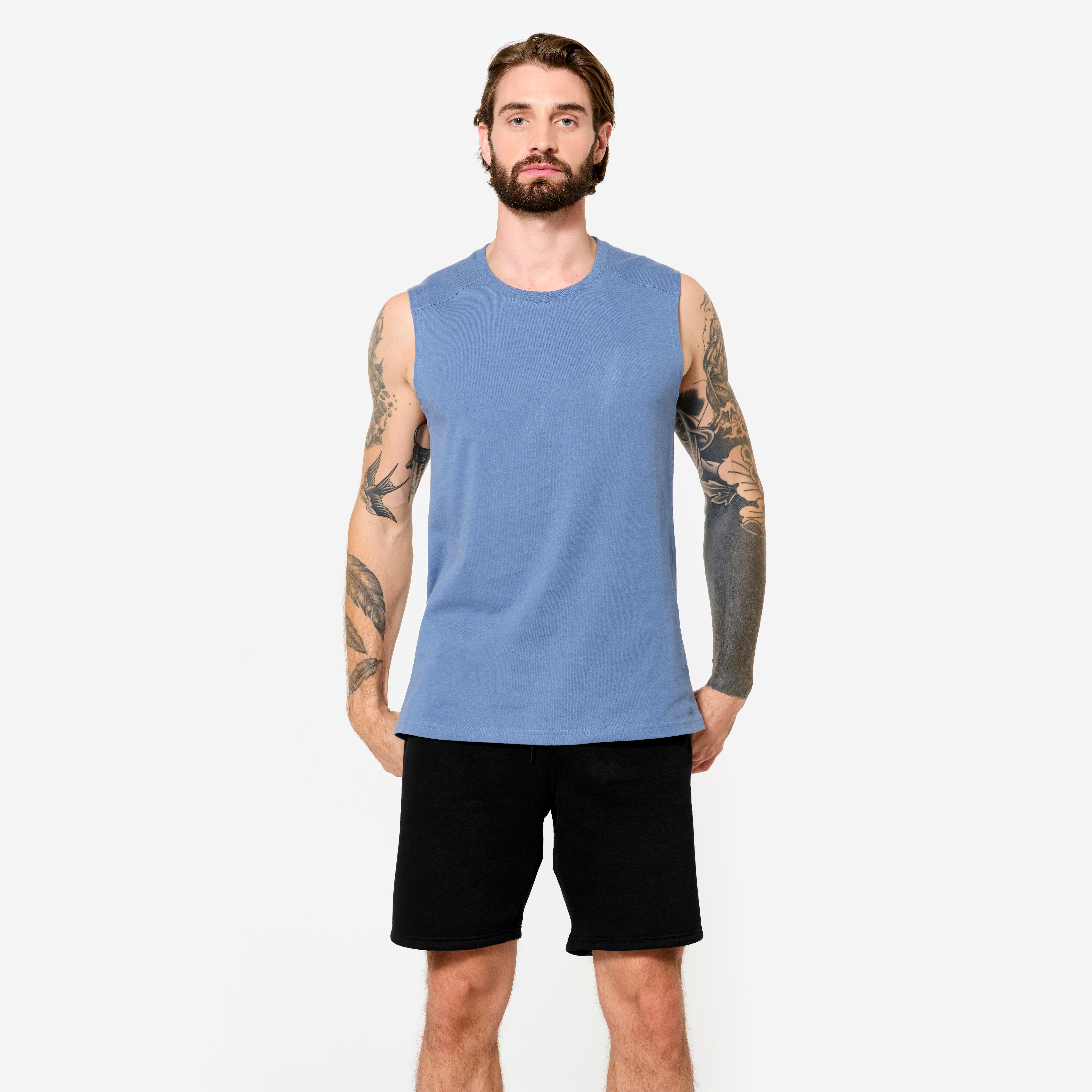 DOMYOS Pánske fitness elastické tielko modré 349@L-DOMYOS