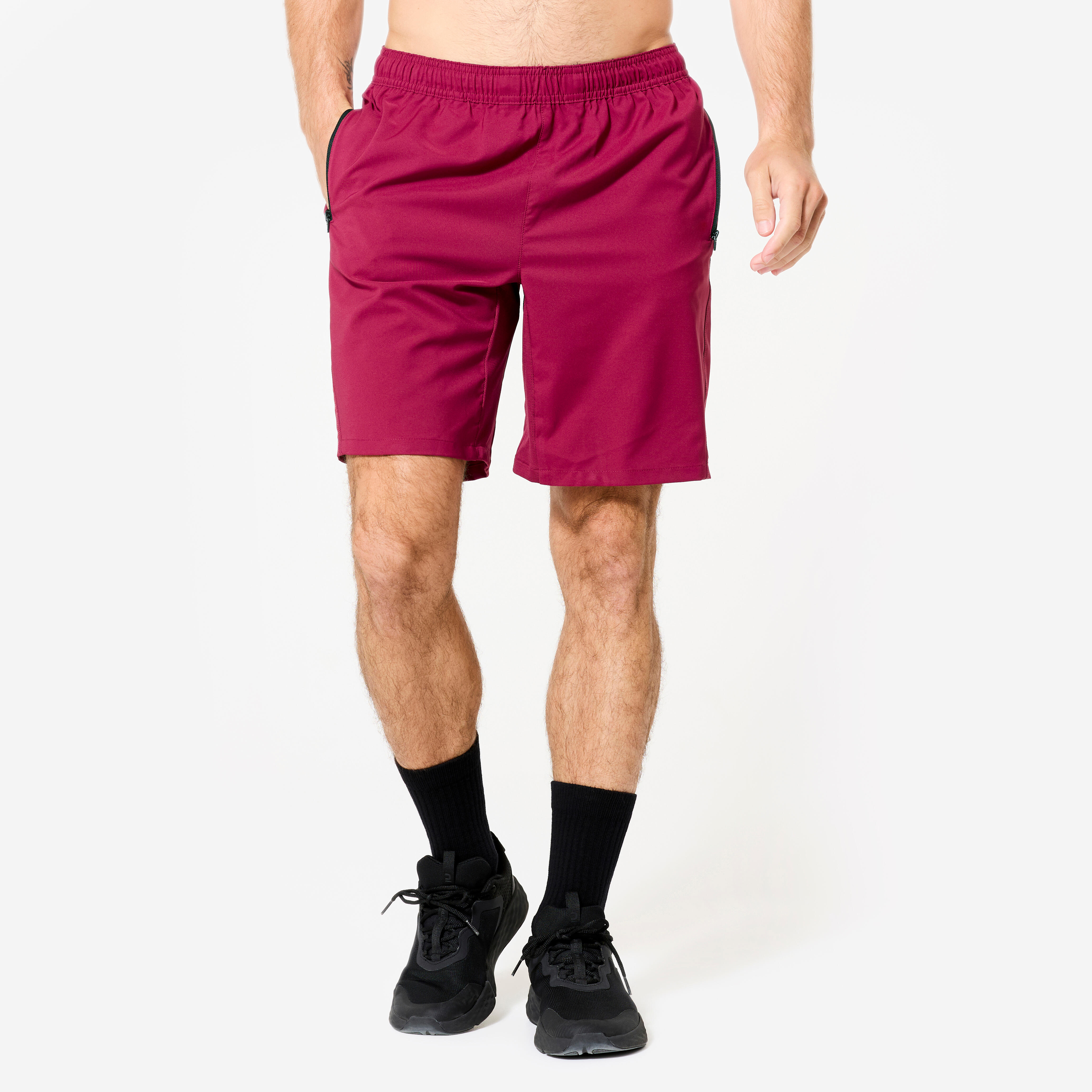 DOMYOS Pánske fitness šortky s vreckami fialové fialová 340@2XL-DOMYOS