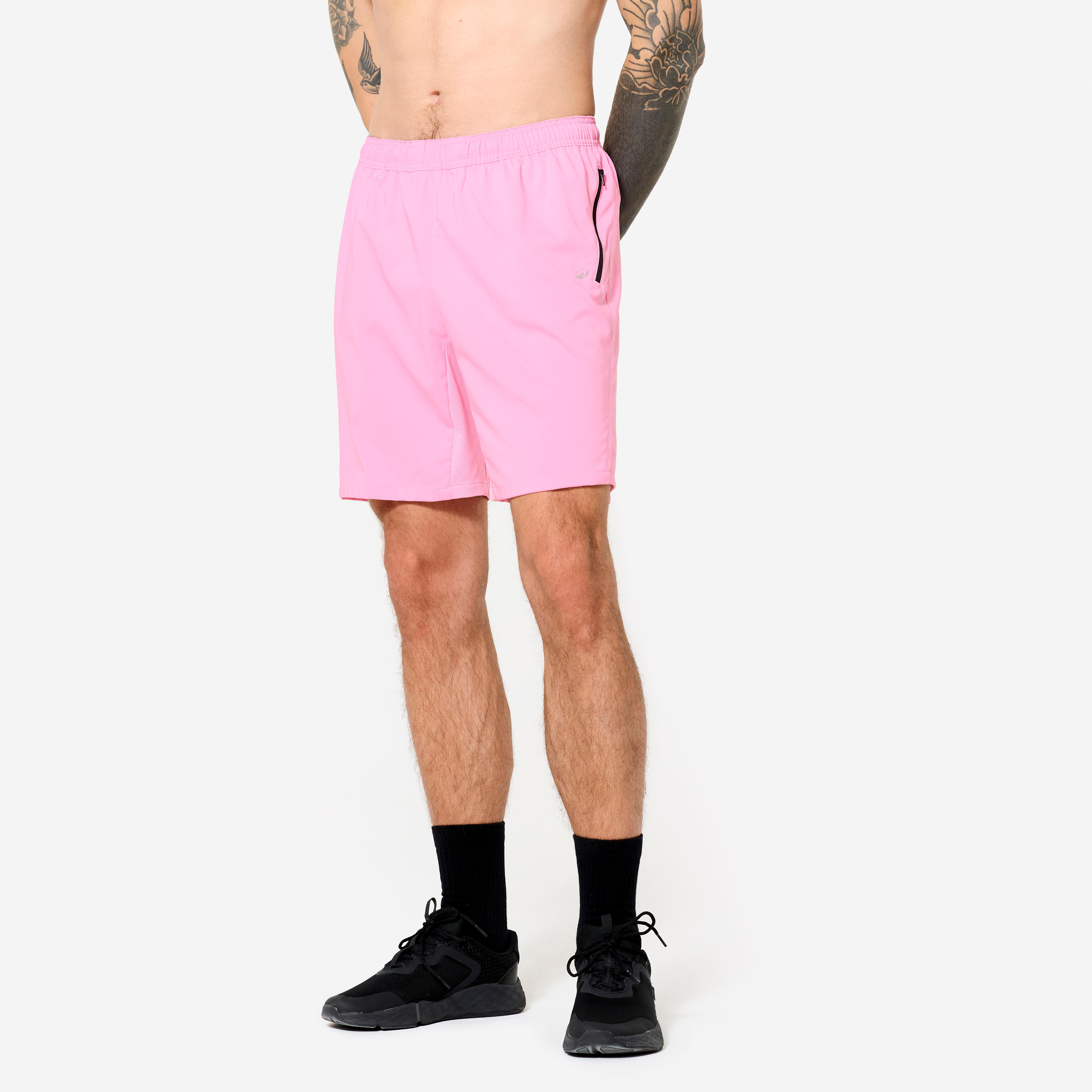 DOMYOS Pánske fitness šortky s vreckami na zips ružové 340@3XL-DOMYOS